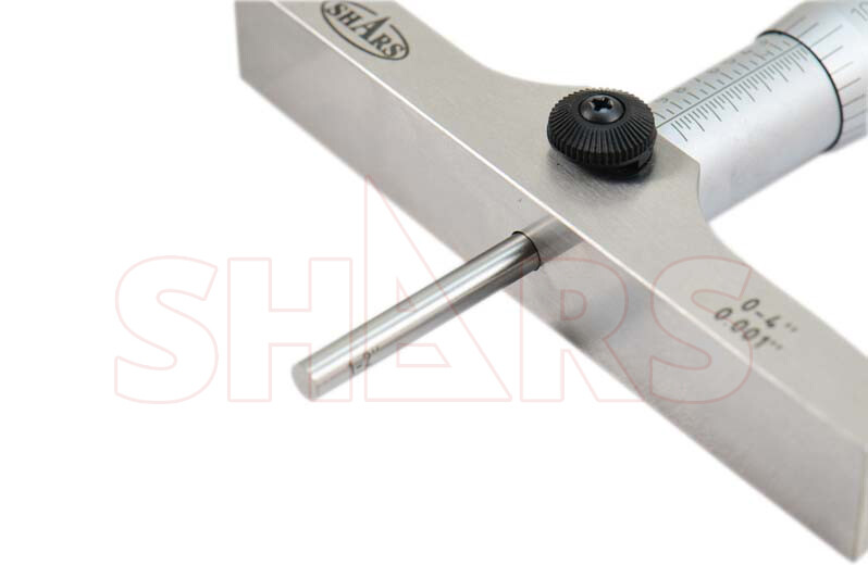SHARS 0-4″ DEPTH MICROMETER 4″BASE Graduations .001″ Accuracy .0002″ NEW P}