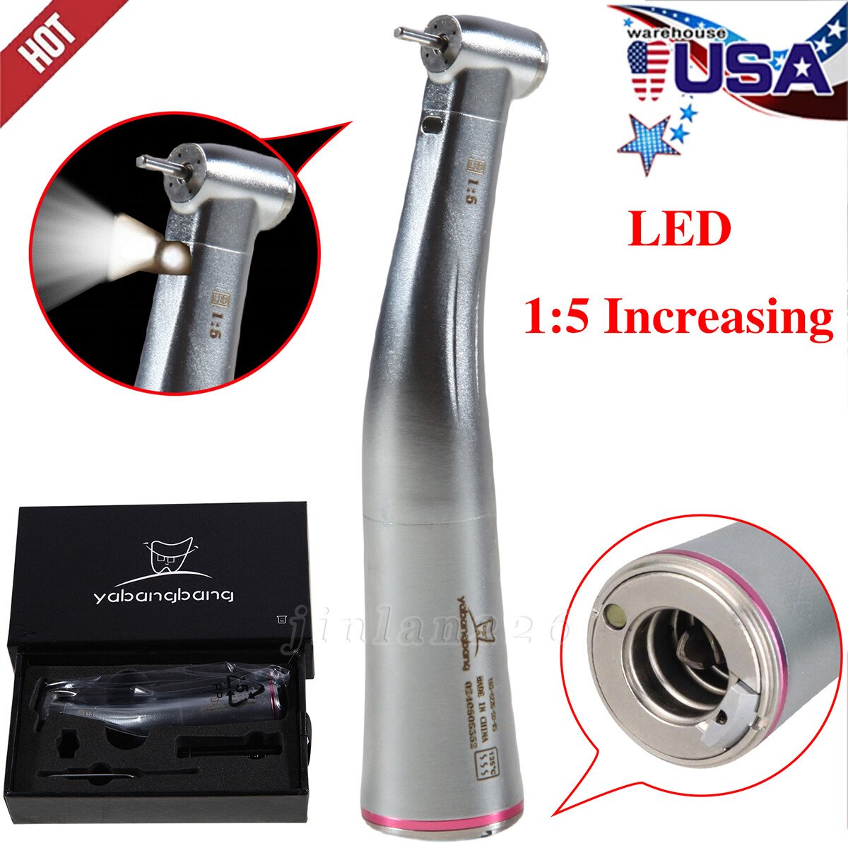 Dental 1:5 Optic LED Contra Angle Increasing Handpiece Fit NSK Electric Motor ZS