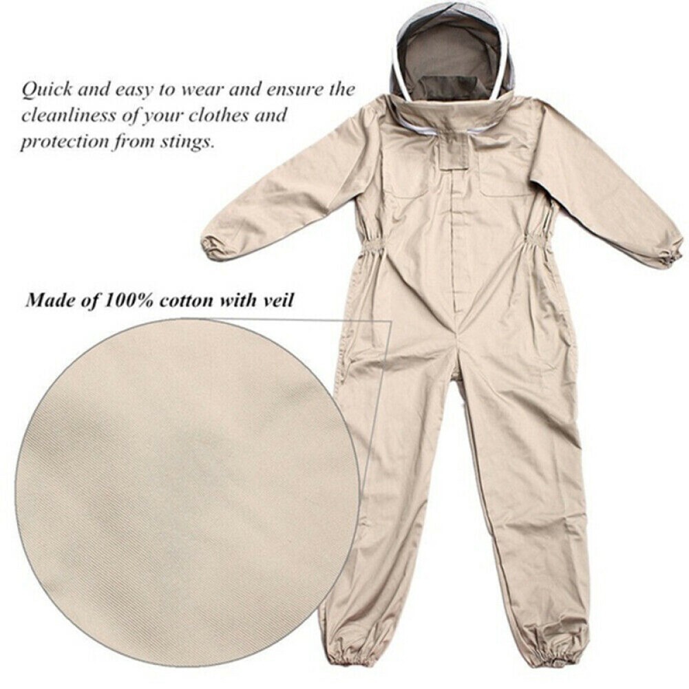 XXL-Unisex Professional Cotton Full Body Beekeeping Bee Keeping Suit W/Veil-Hood