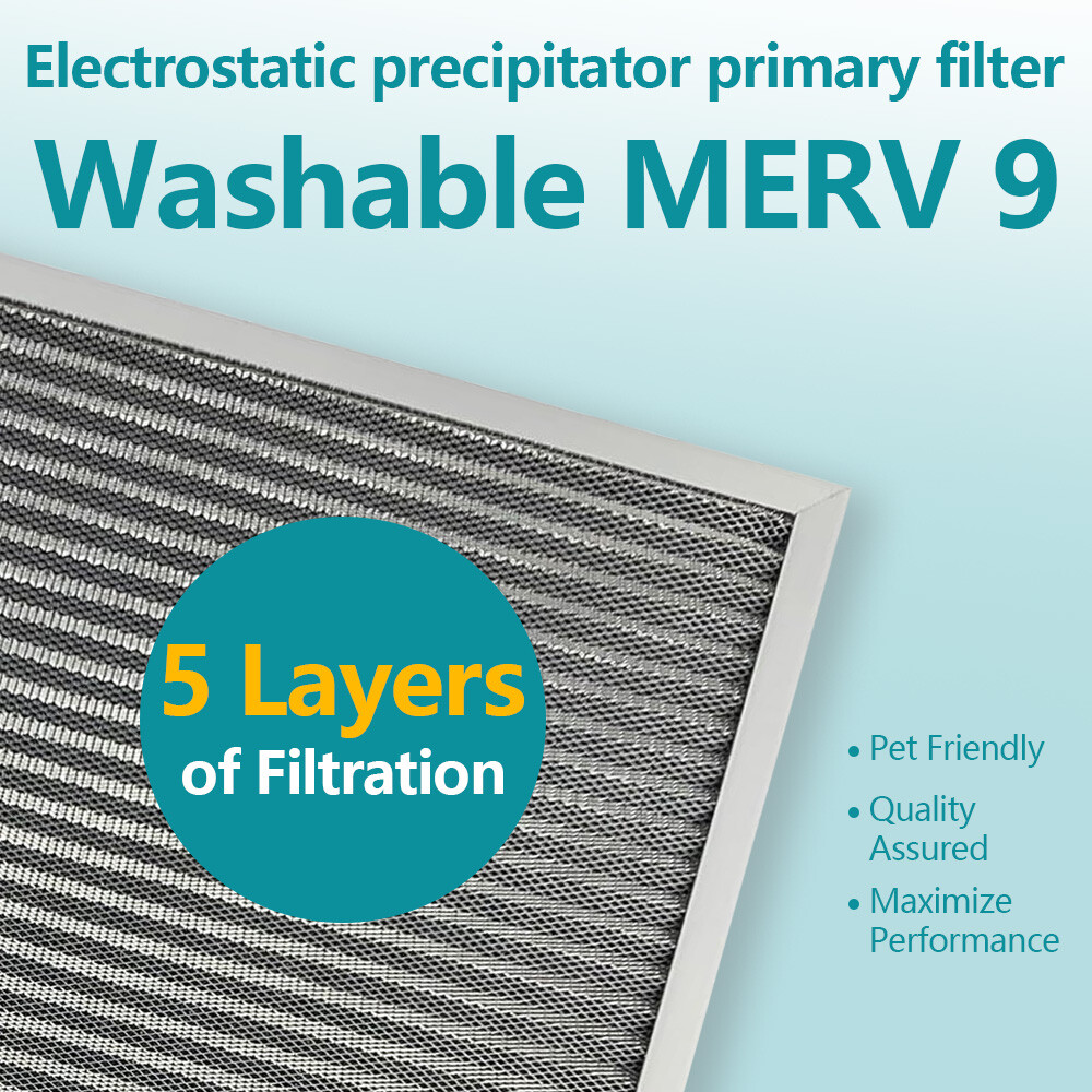 16x18x1 Electrostatic Air Filter MERV 9 Lifetime Use for Cleaner Air Home Office