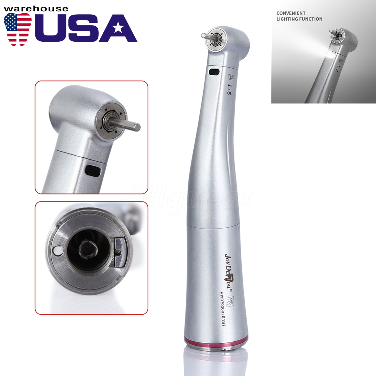 Dental 1:5 Increasing Fiber Optic LED Contra Angle Handpiece Fit Micro Motor