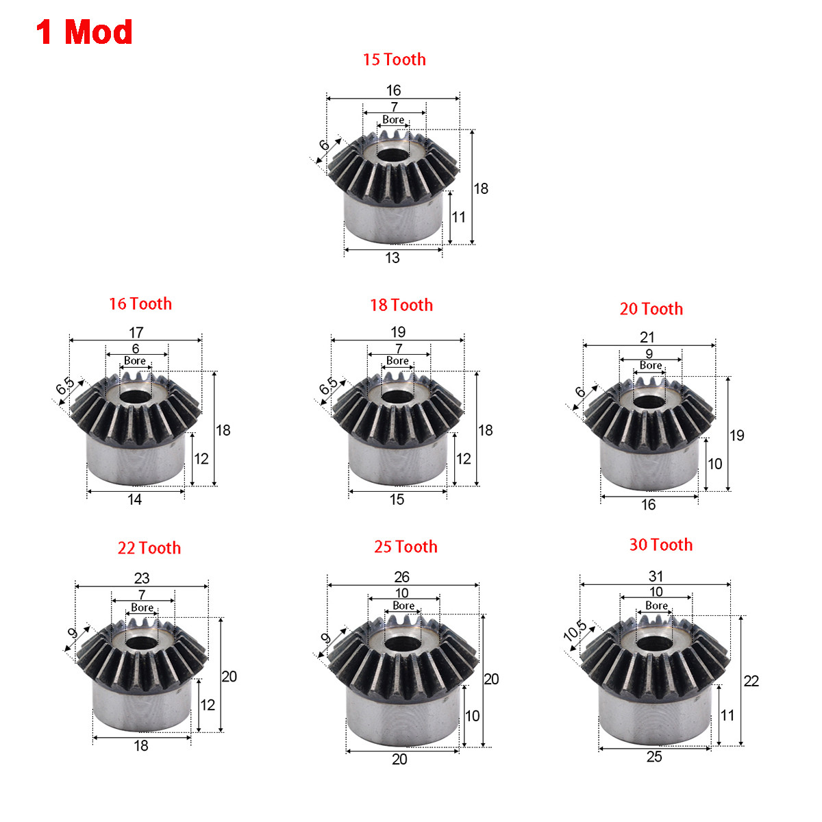 1/1.5/2/3/4/5 Mod Bevel Gear 15-40T Transmission Gears Bevel Teeth 90° 45# Steel