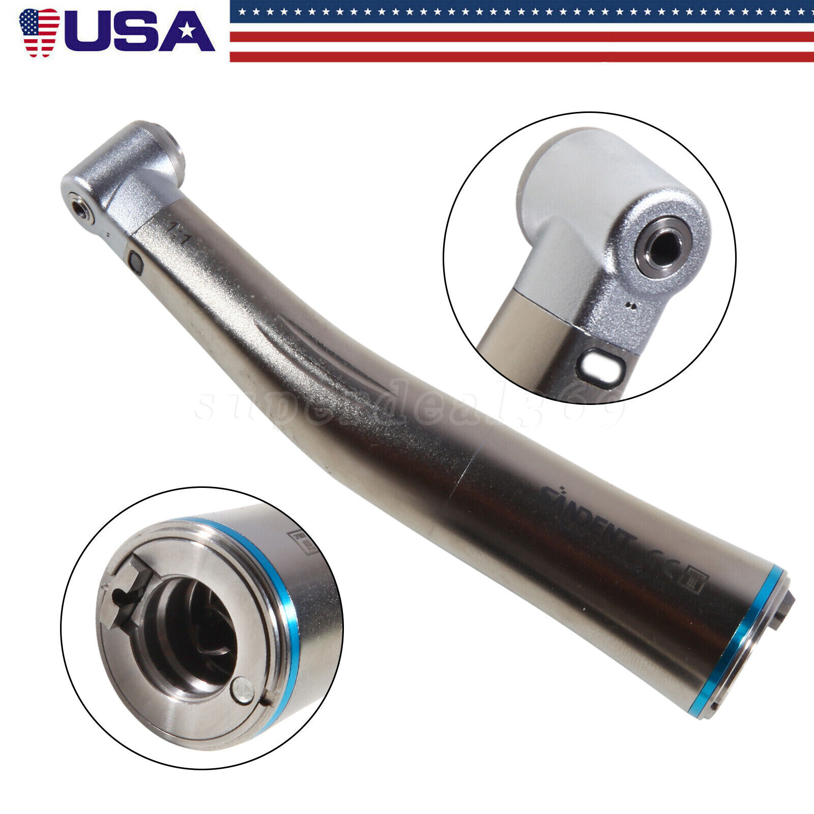 NSK Style Dental Fiber Optic 1:1 Contra Angle Low Speed Handpiece Inner Channel