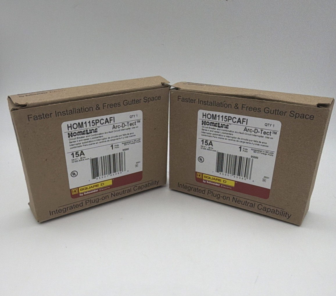2 PCS Square D HOM115PCAFI 15 A Plug-On Neutral Arc-Fault Breakers NEW
