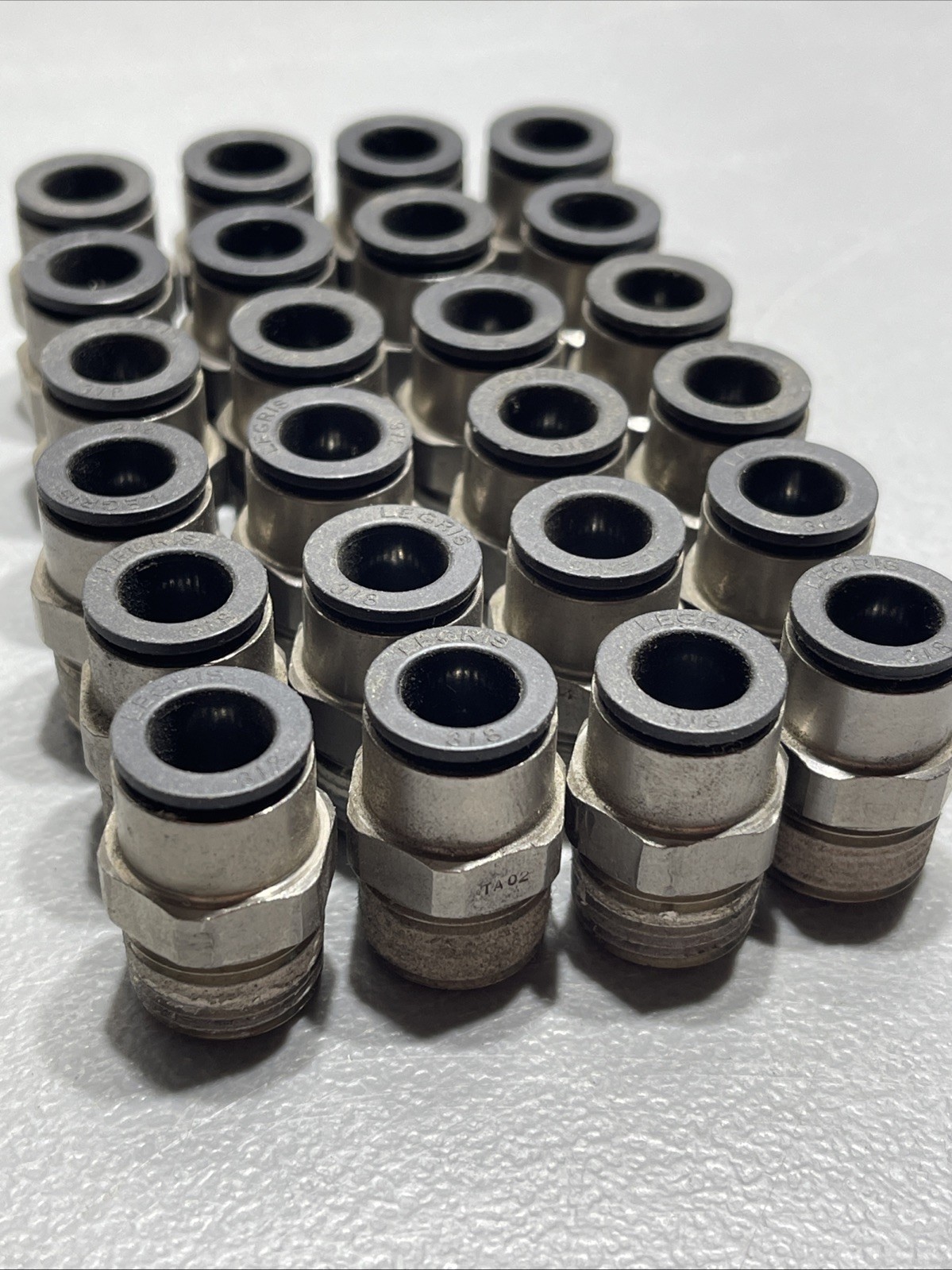 Lot of 24 Legris 3/8” Push to Connect Reducer Straight NPT 1/2” Fittings