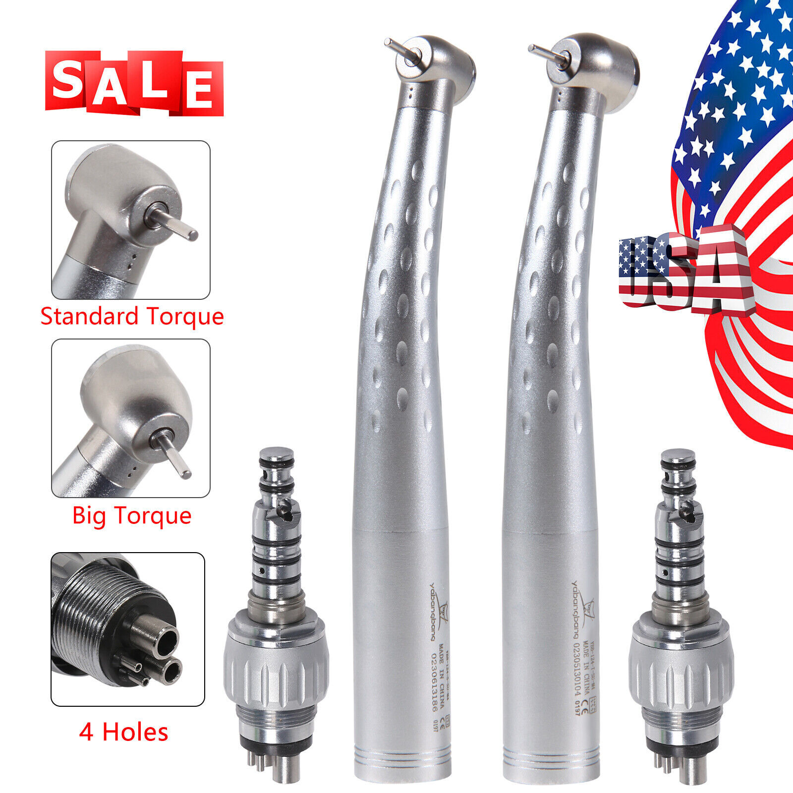 Dental Air Turbine High Speed Handpiece and 4-Hole Quick Coupler Swivel GB4/GD4