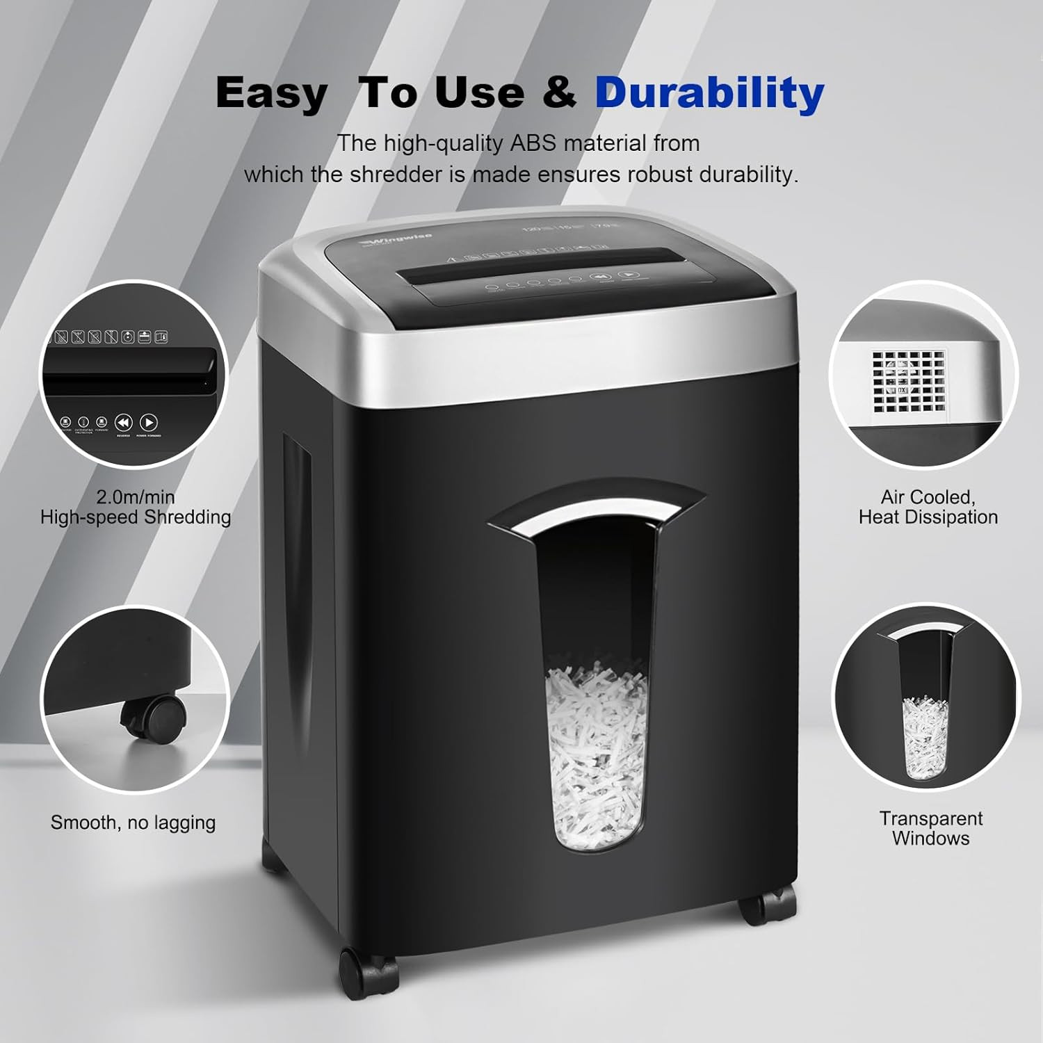 120-Minute Paper Shredder – 15-Sheet Capacity, 30L（7.9 Gallon） Bin, 58Db Quiet O