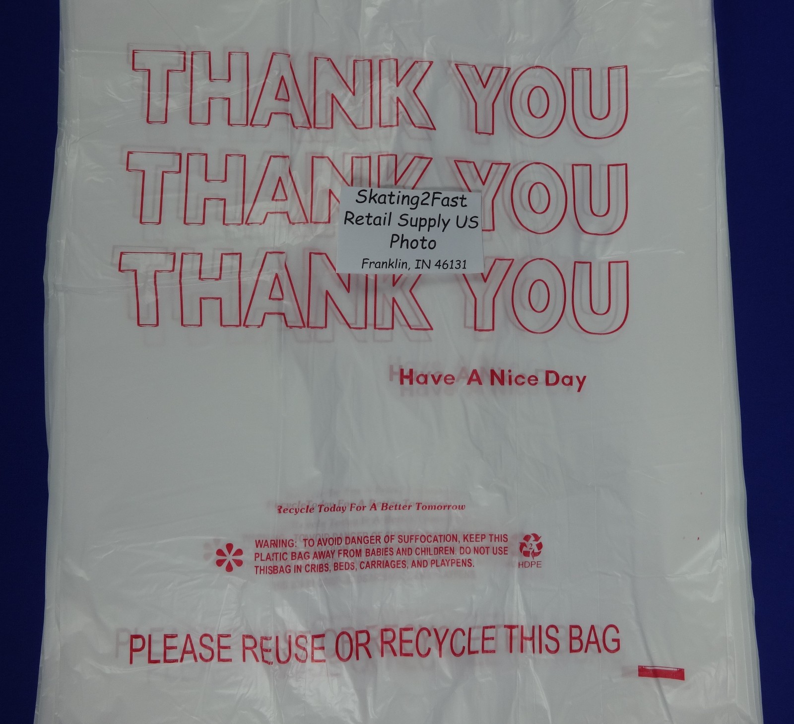 Qty. 200 THANK YOU T-Shirt Bags Plastic 11.5″ x 6.5″ x 22″ Retail Shopping