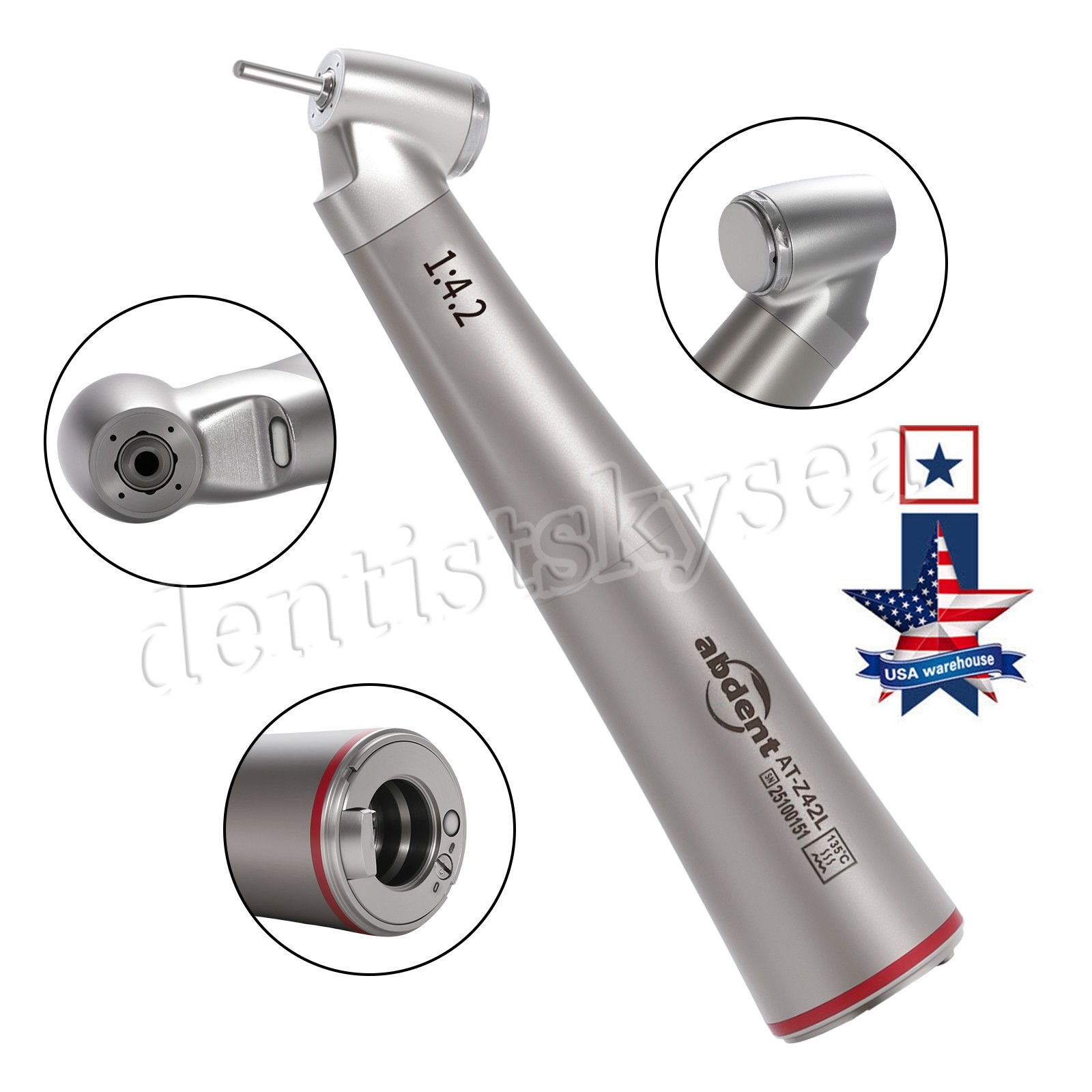 Abdent Dental 1:4.2 LED Fiber Optic Quattro Spray Contra Angle Handpiece
