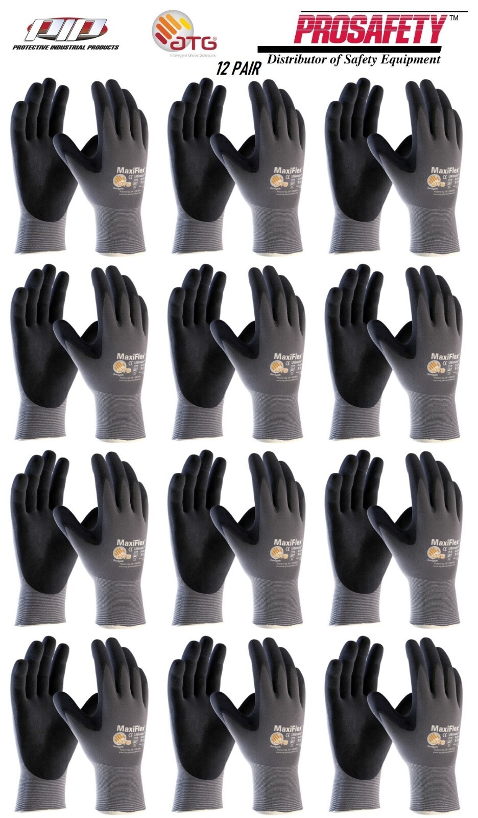 12- 34-874 MaxiFlex Foam Nitrile Grip Palm Coated PROTECTIVE WORK GLOVES LARGE