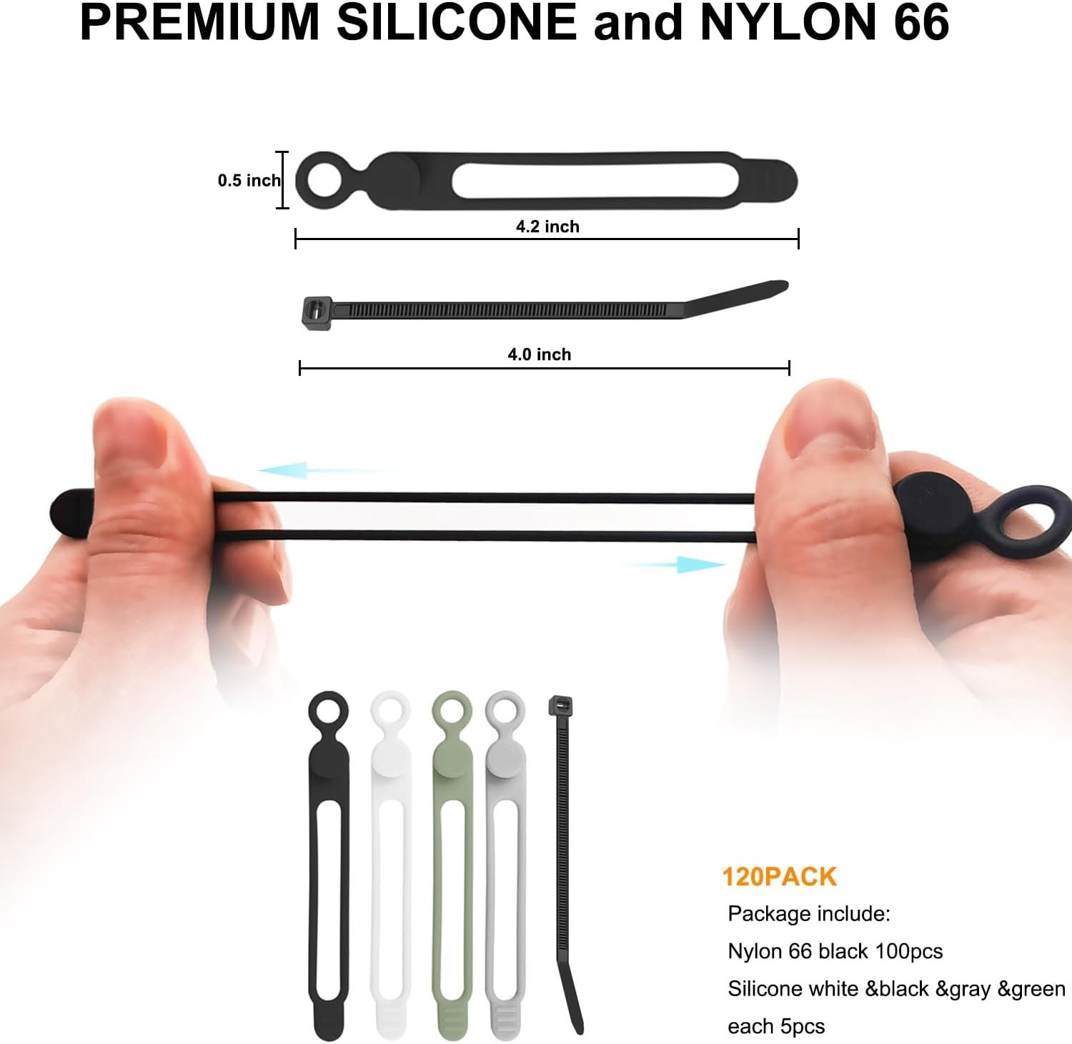 120 Pcs Cable Organizer Set, 20pcs Silicone Cable Ties Reusable & Nylon Cable