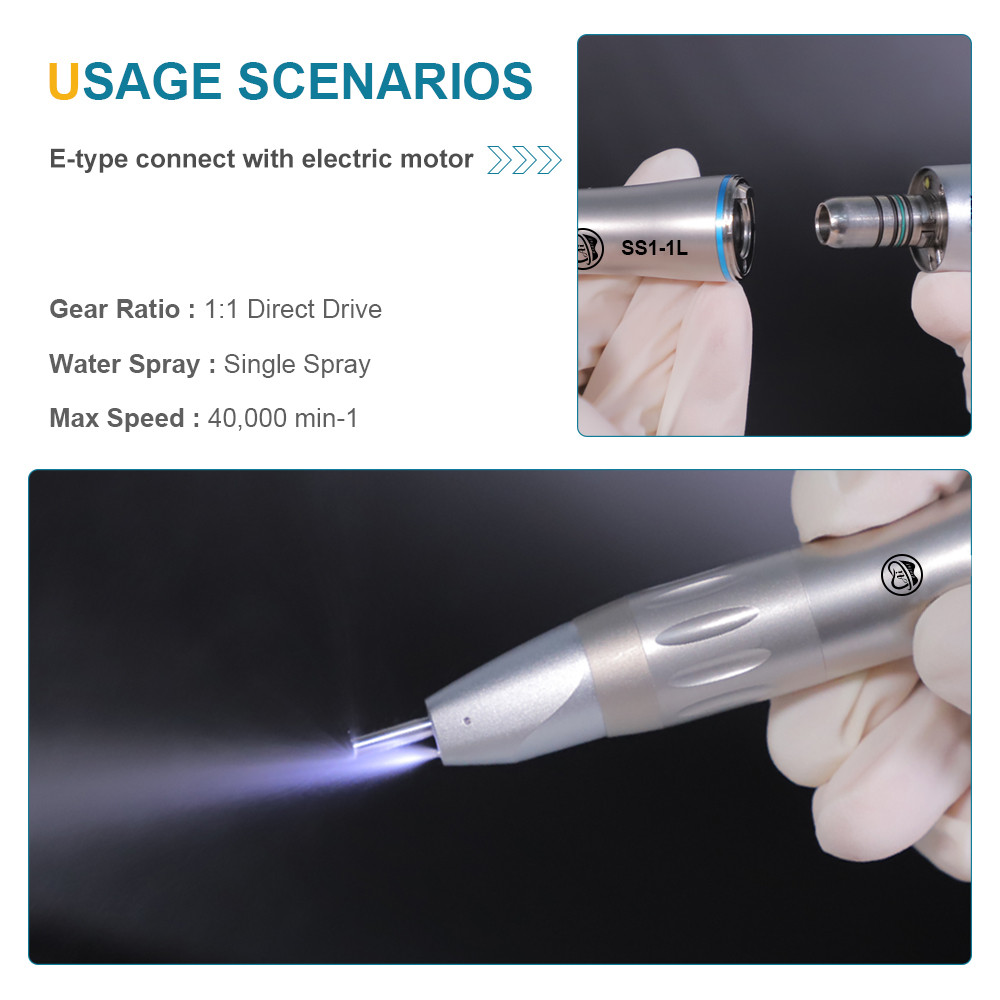 Dental Low Speed 1:1 Direct Drive Straight Handpiece with Single Spray HP Burs