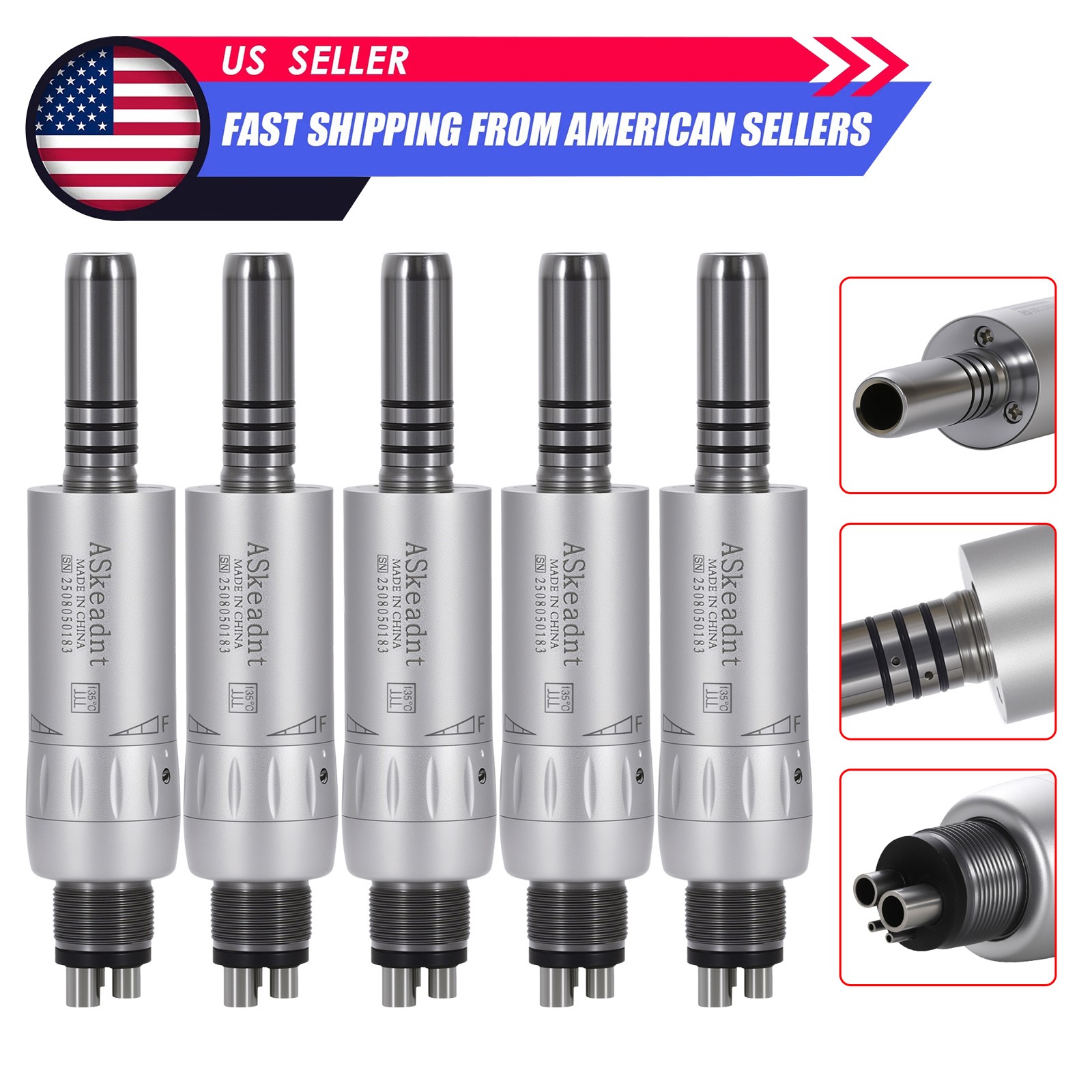 1-10*ASkeadnt Dental Low Speed E-type Air Motor Handpiece 4 Hole Inner channel