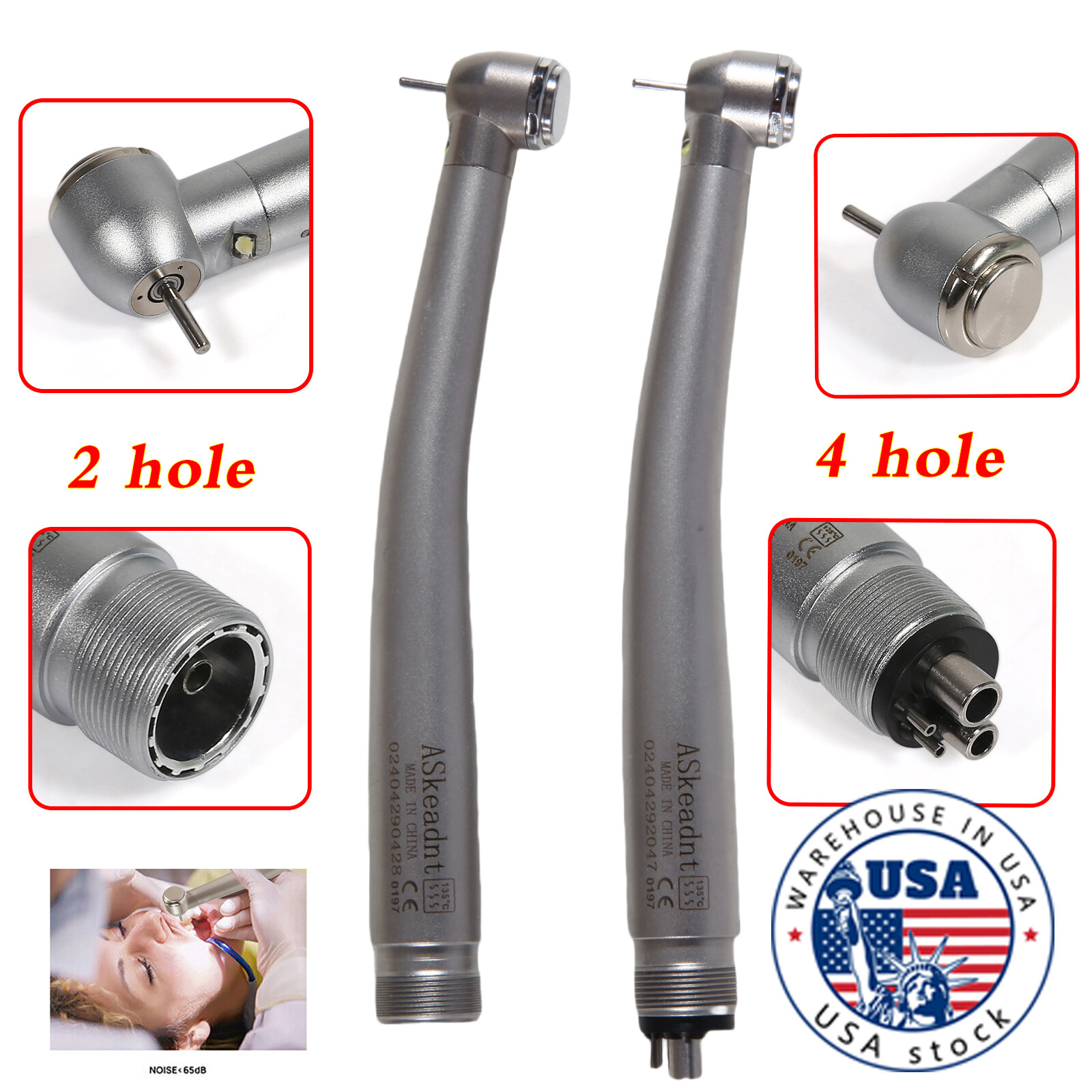 NSK Type Dental PANA MAX High Speed LED Handpieces Internal Triple Spray 2/4H US