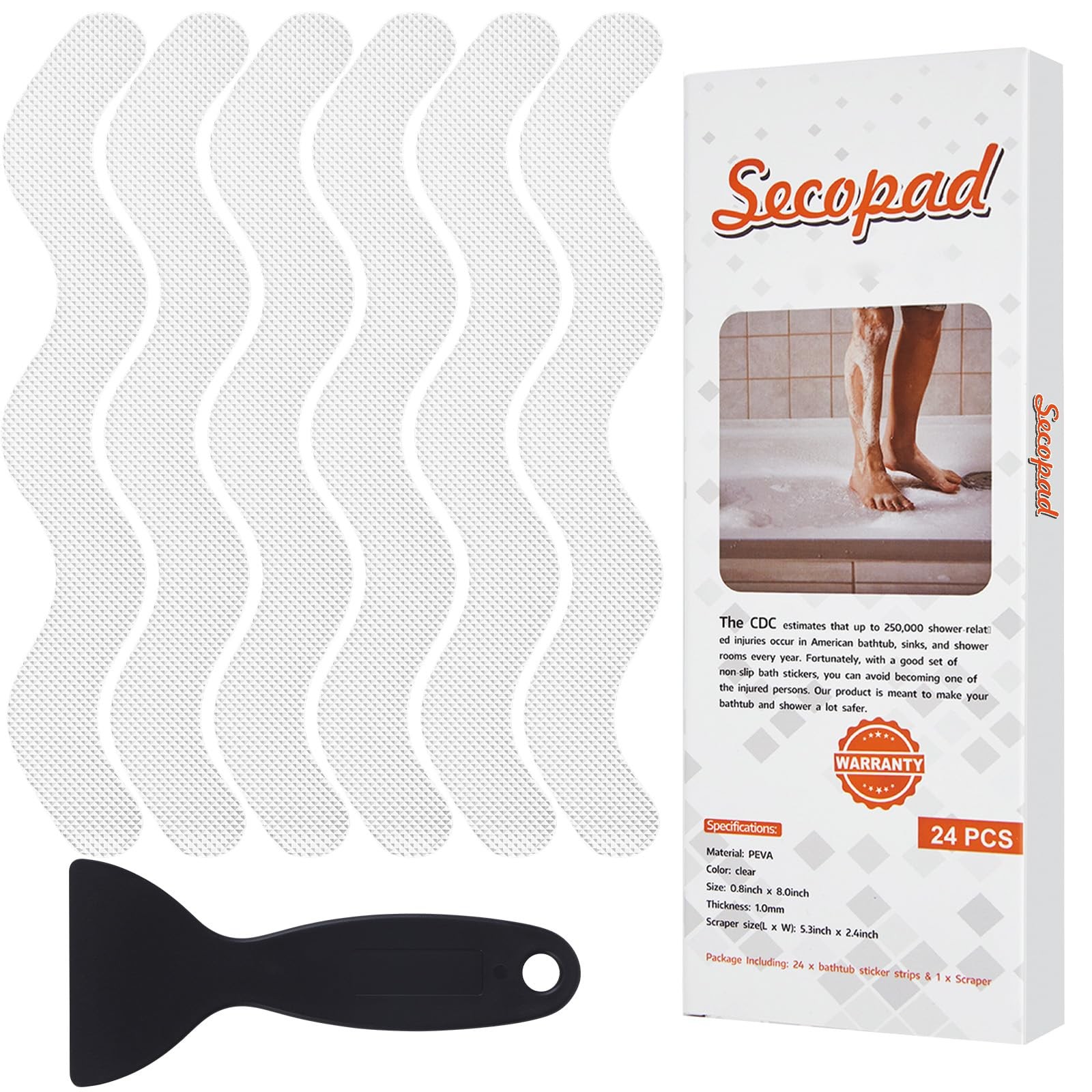 Secopad Patented Anti Slip Shower Stickers, Adhesive Decals Safety Clear