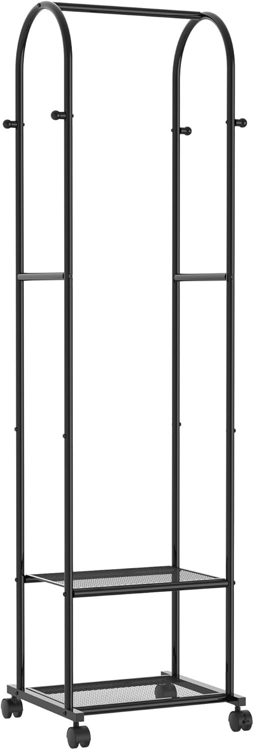 Clothes Rack with Wheels, Space Saving Garment Storage Unit, 70 Inch Tall, Black