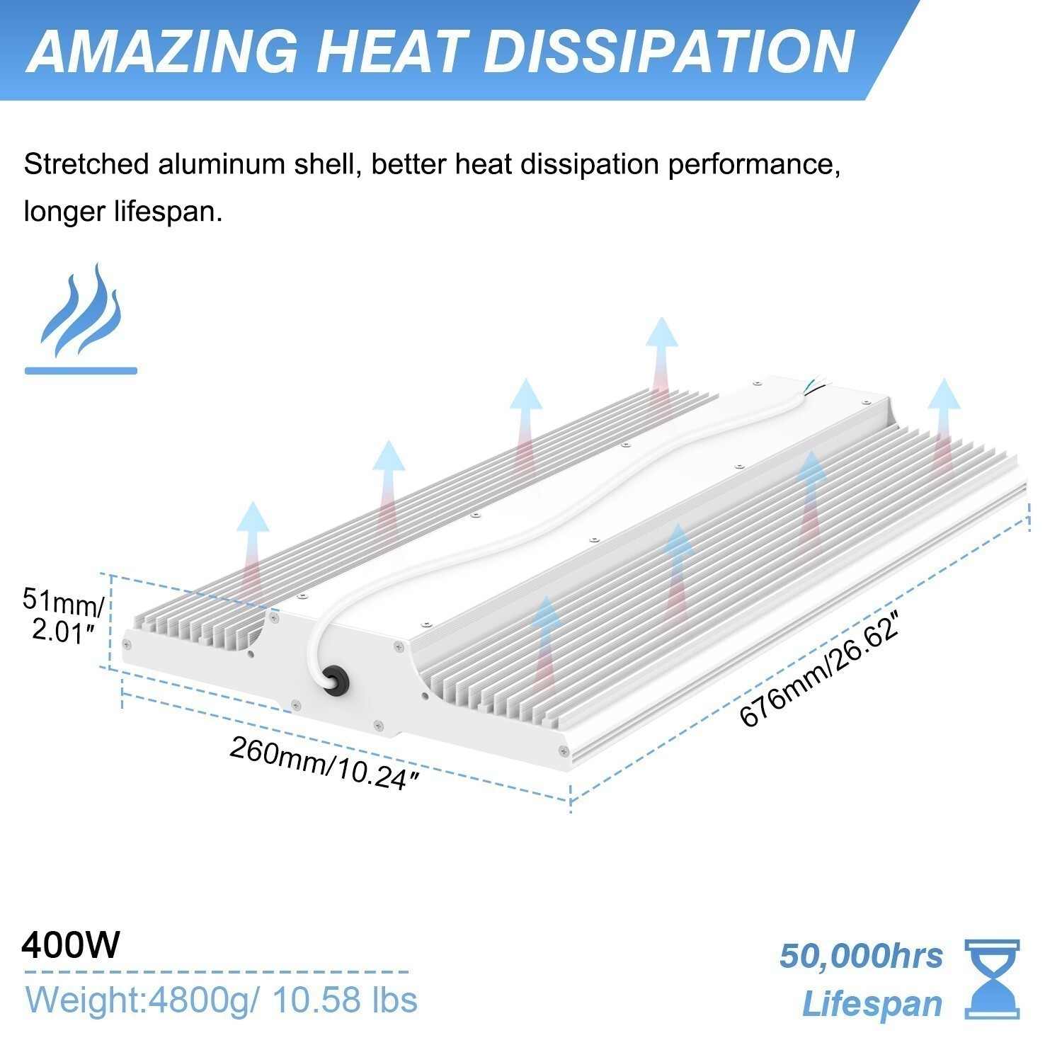 400W LED Linear High Bay Light Dimmable Warehouse Shop Gym Lighting 60000 Lumens