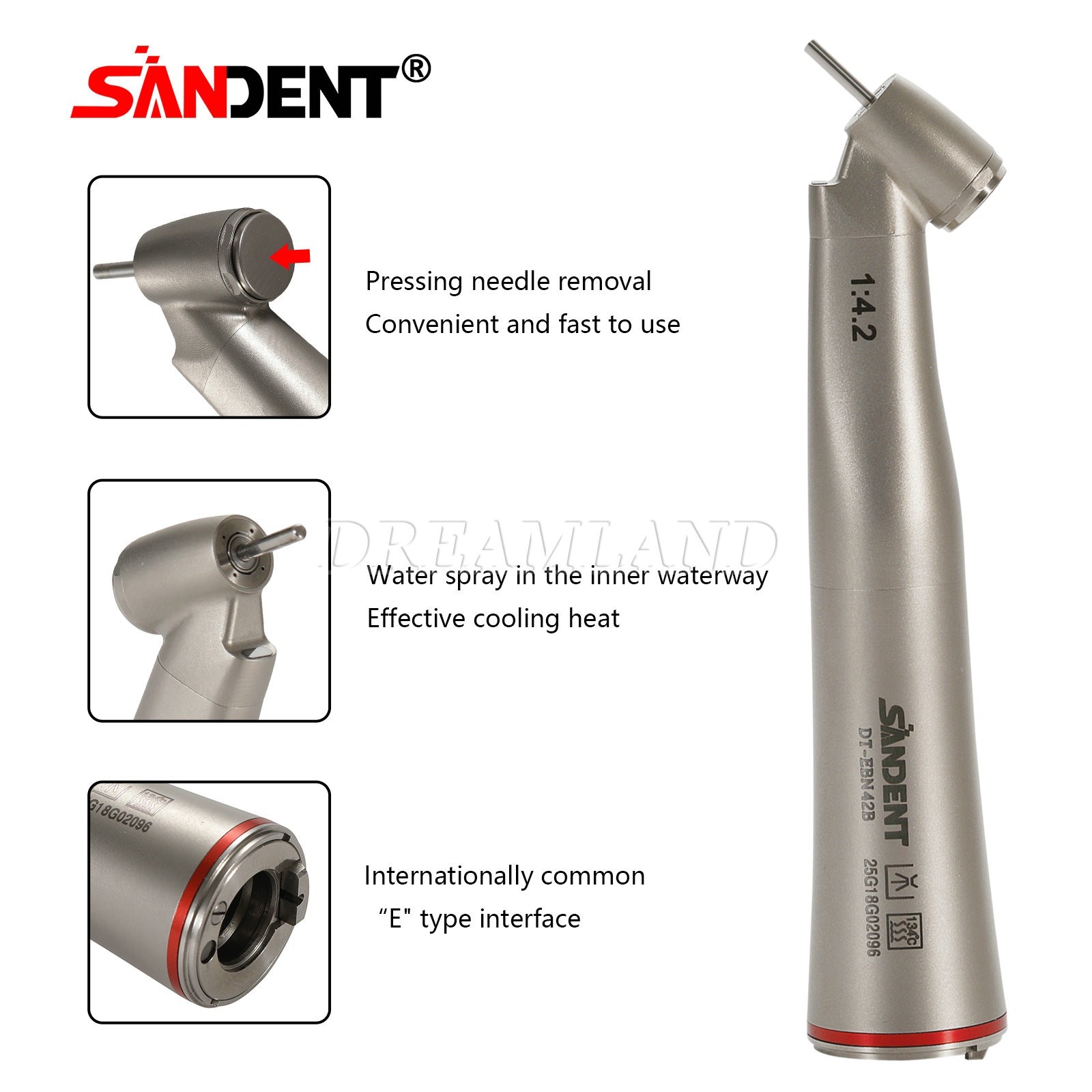 Dental 45° Angle inner Channel contra angle fiber optic LED 1:4.2 handpiece USA