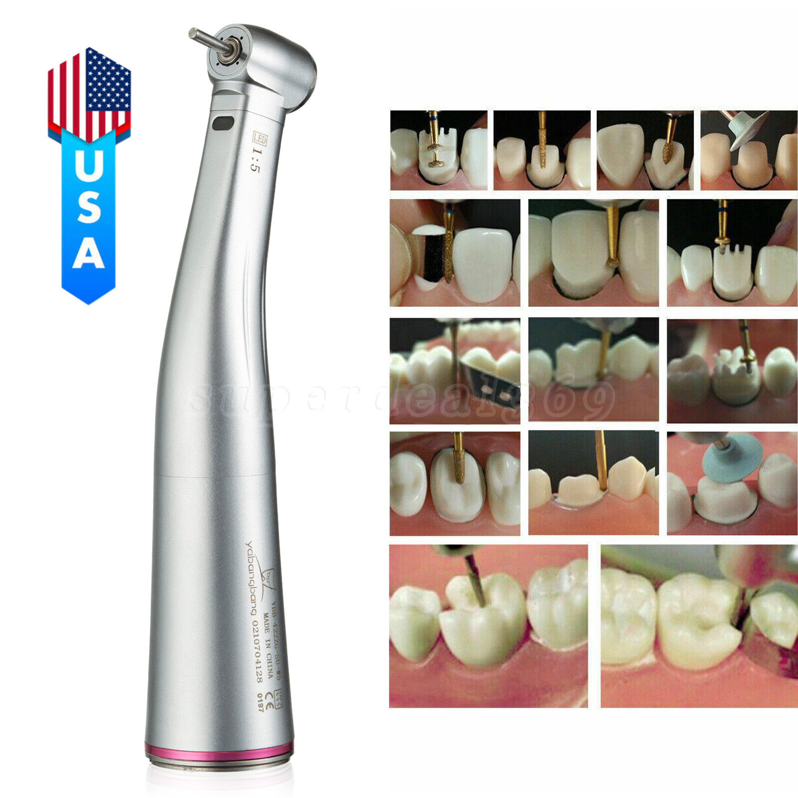 Dental 1:5 Increasing LED Contra AngleHandpiece fit NSK KaV Electric Motor DH