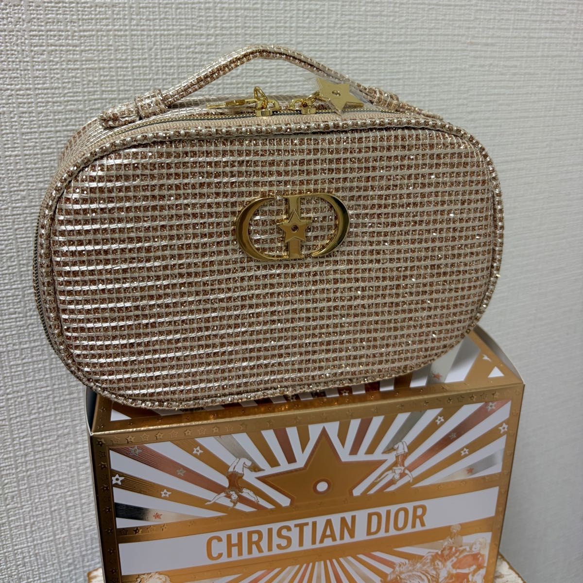 Christian Dior 2025 limited pouch bag Holiday Cosmetic Bag Gold New F/S