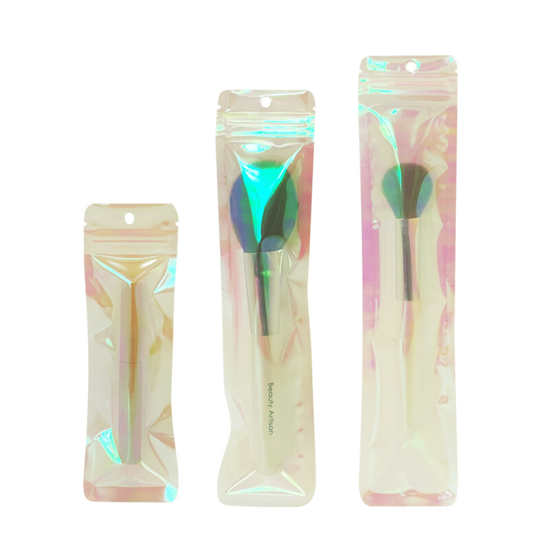 100 Pcs Iridescent Zip lock Bags Pouches Cosmetic Hologram Holographic Clear Bag