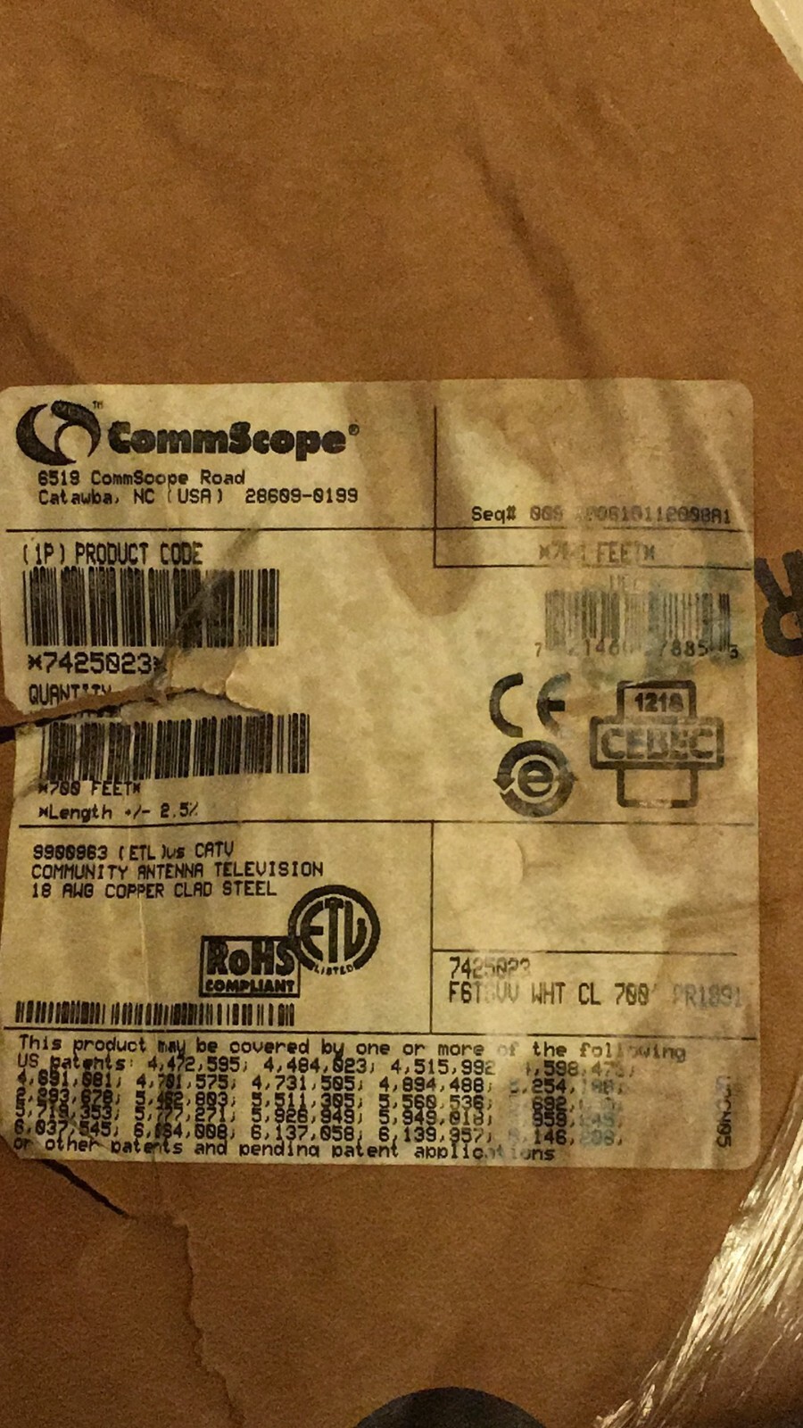 Commscope UN874049914/10 CS34P ETL 6 U/UTP 电缆 – 白色