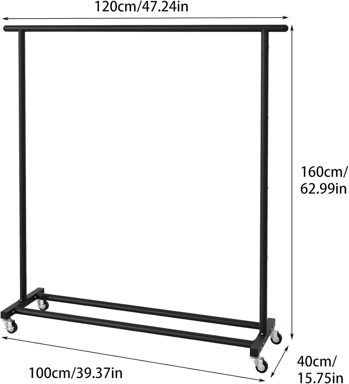 Adjustable Black Metal Rolling Garment Rack – Space-Saving, Portable, Heavy-Duty