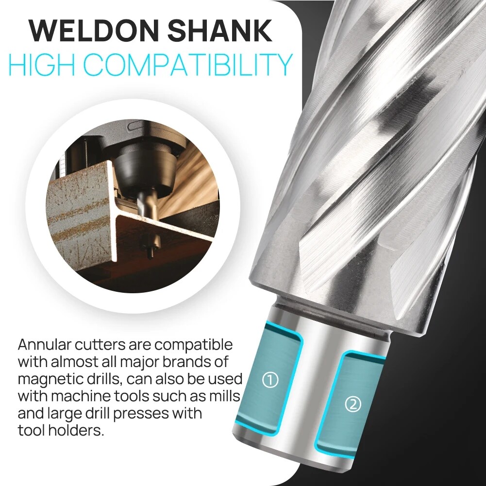 5pcs HSS Annular Cutter Set 3/4″ Weldon Shank Magnetic Drill Bit 2” Depth