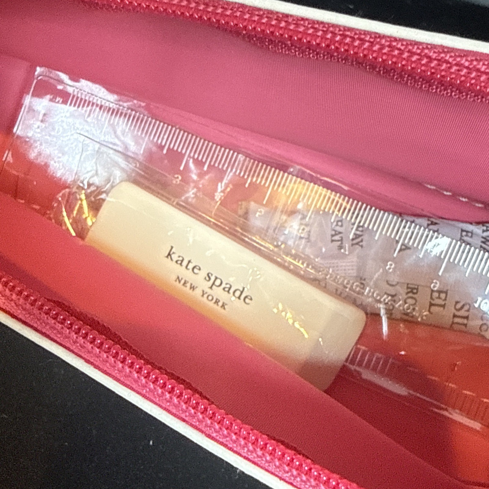 Kate Spade Pencil Pouch Cosmetic Case Travel Bag Faux Leather With Accessories