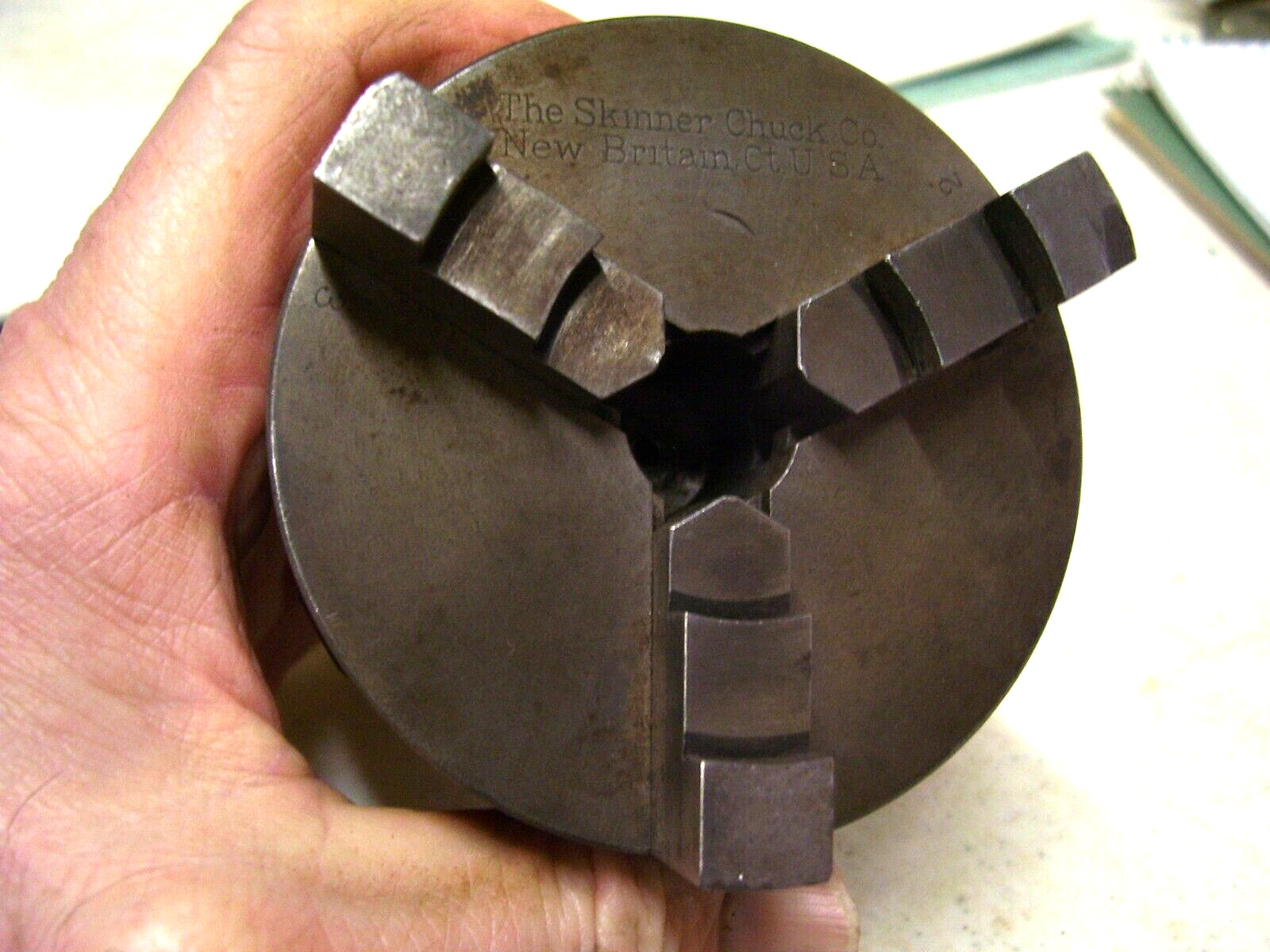 Vintage Skinner 3″ 3-Jaw Lathe Chuck with tapered shaft