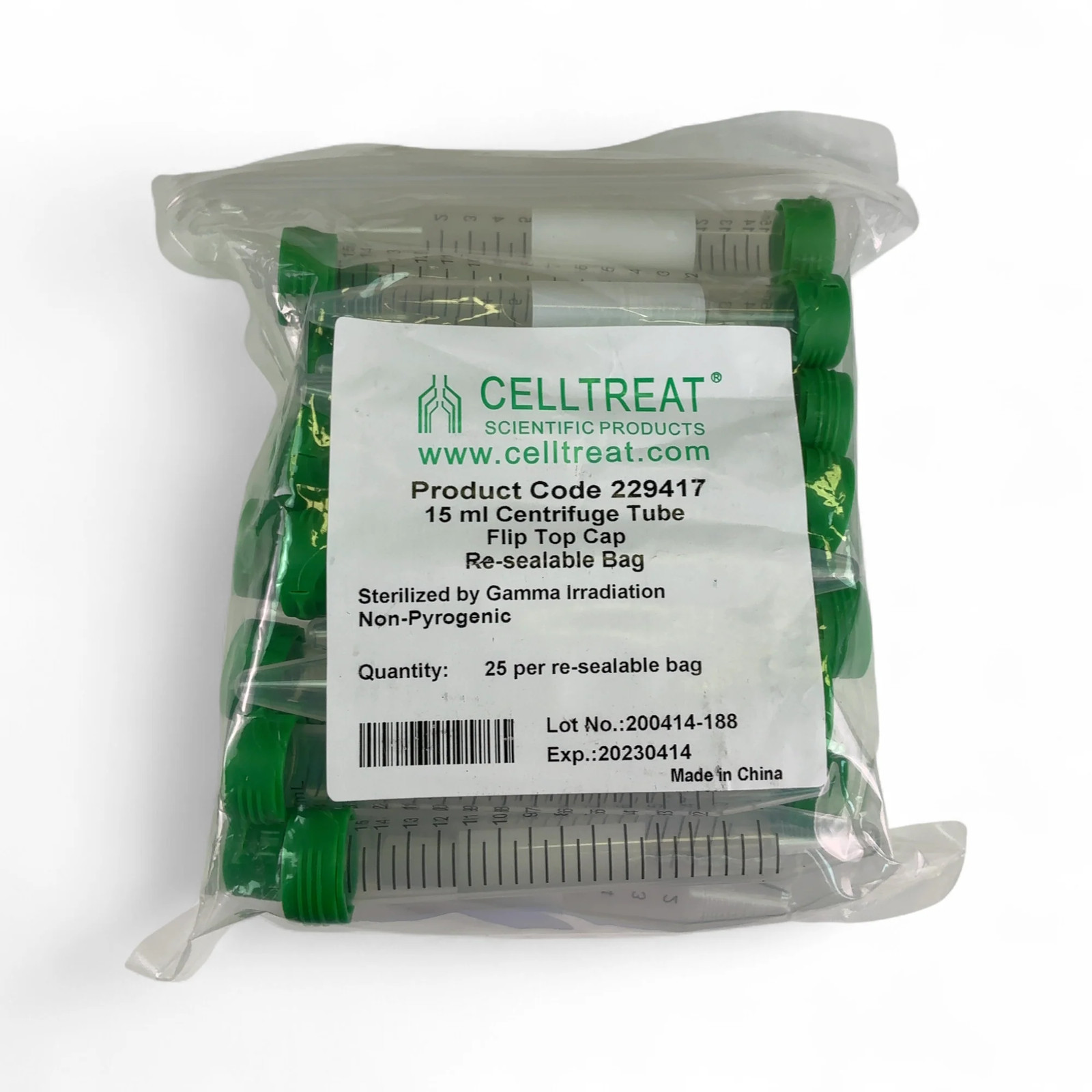 CellTreat Sterilized 15mL Centrifuge Tubes w Flip Top Caps 229417 – 500/cs (BO!)