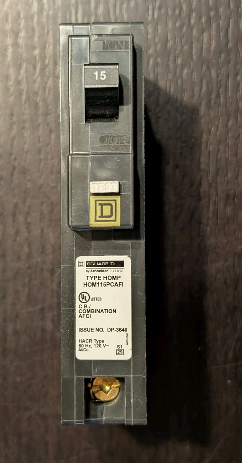 Square D HOM115PCAFI Circuit Breaker 15A 1P 120VAC 10kA AIR Combo Arc Fault PON