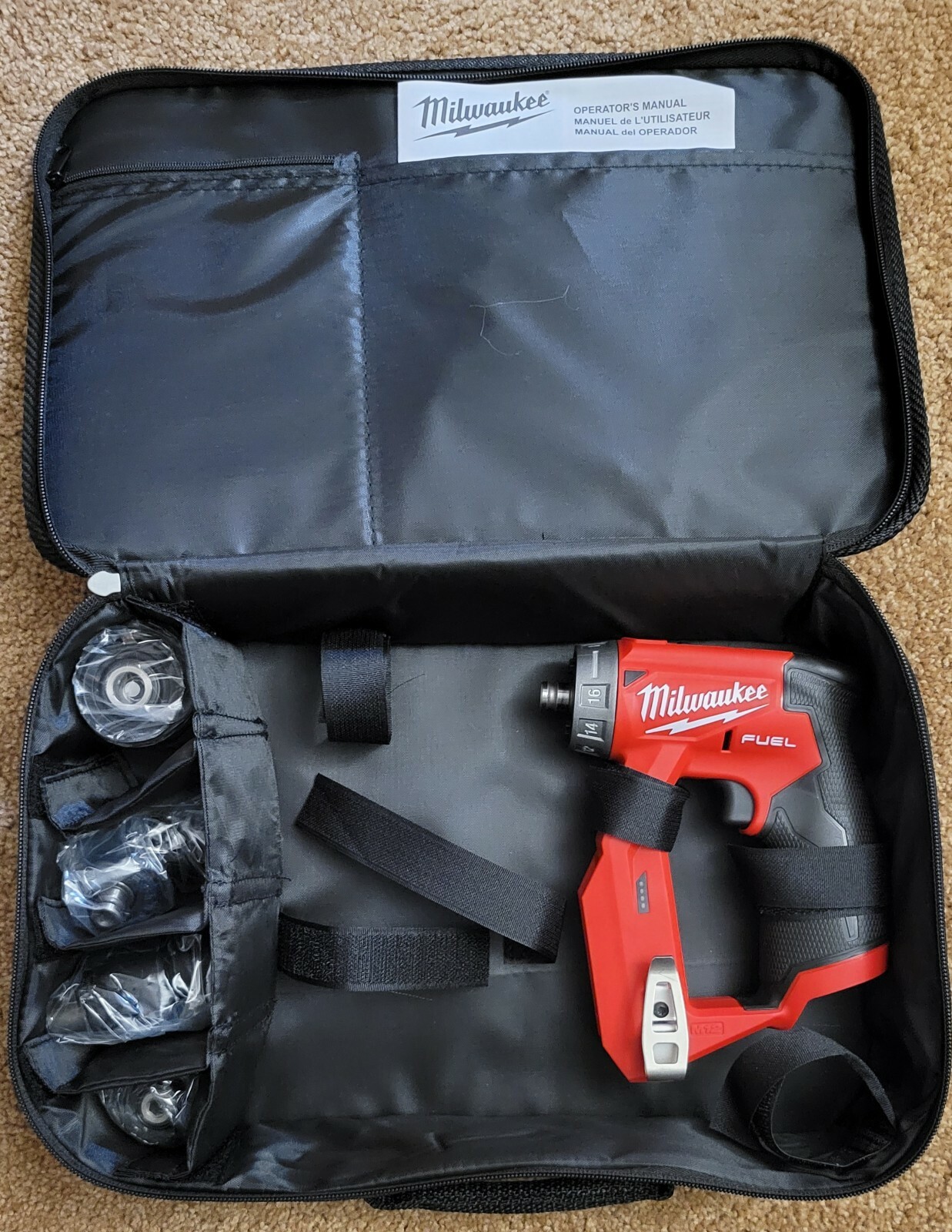 New Milwaukee M12 FUEL Installation Drill/Driver 4-in-1 attachments Bag 2505-20