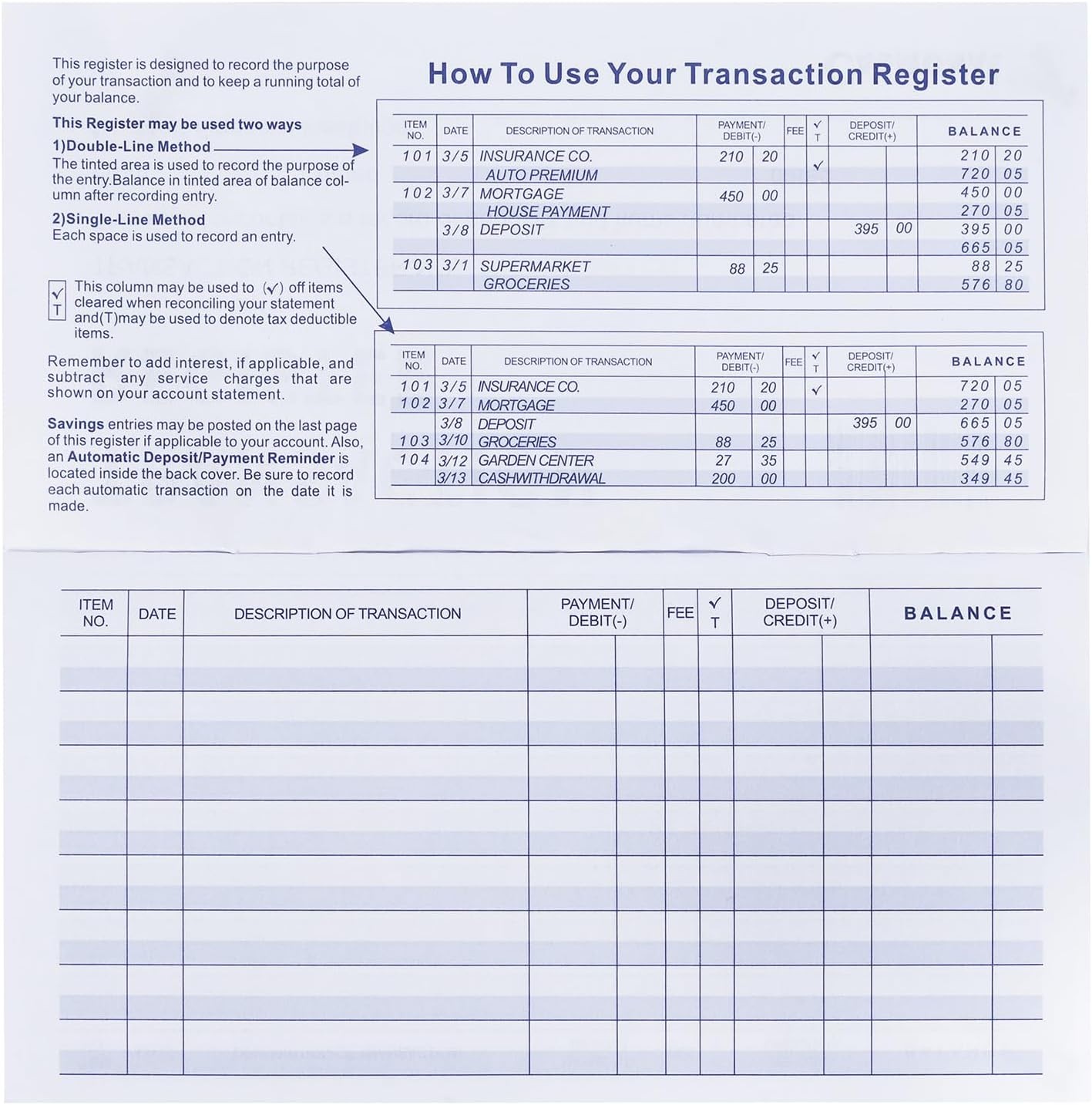 20 Pack Checkbook Register, Check Registers for Personal & Business Bank Account