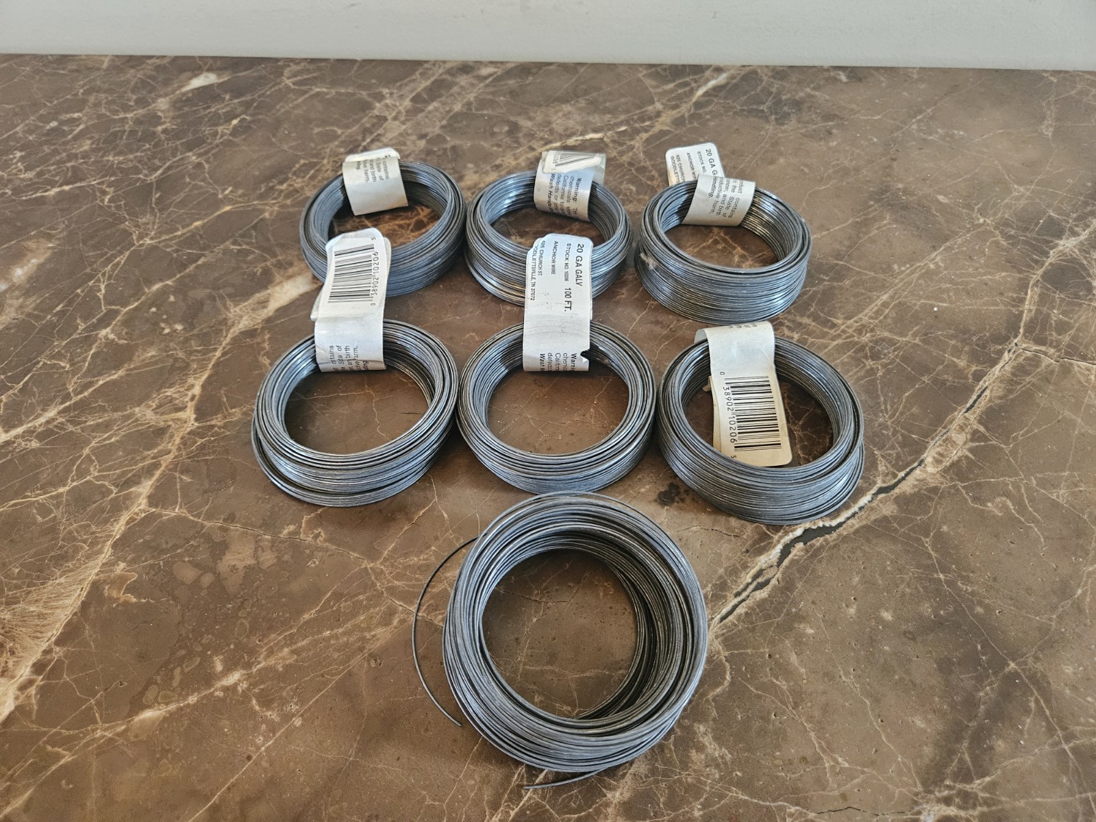 ~ 20 Gauge Galvanized Anchor Wire Lot QTY 7 TOTAL 700 Feet Hillman ~