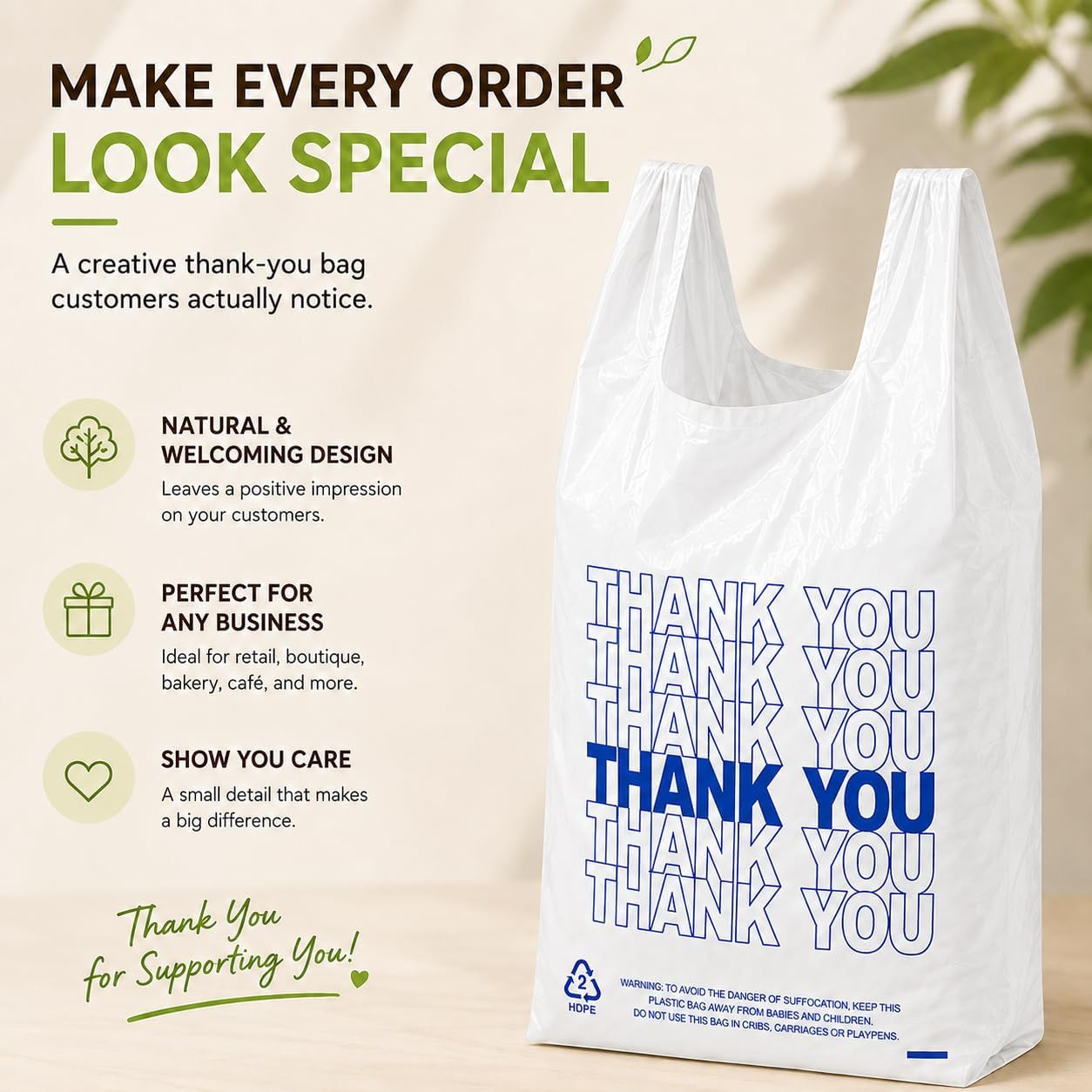 500 Count Plastic T-Shirt Bags, 11″ X 6″ X 21″, White, Grocery & Take-Out Shoppi
