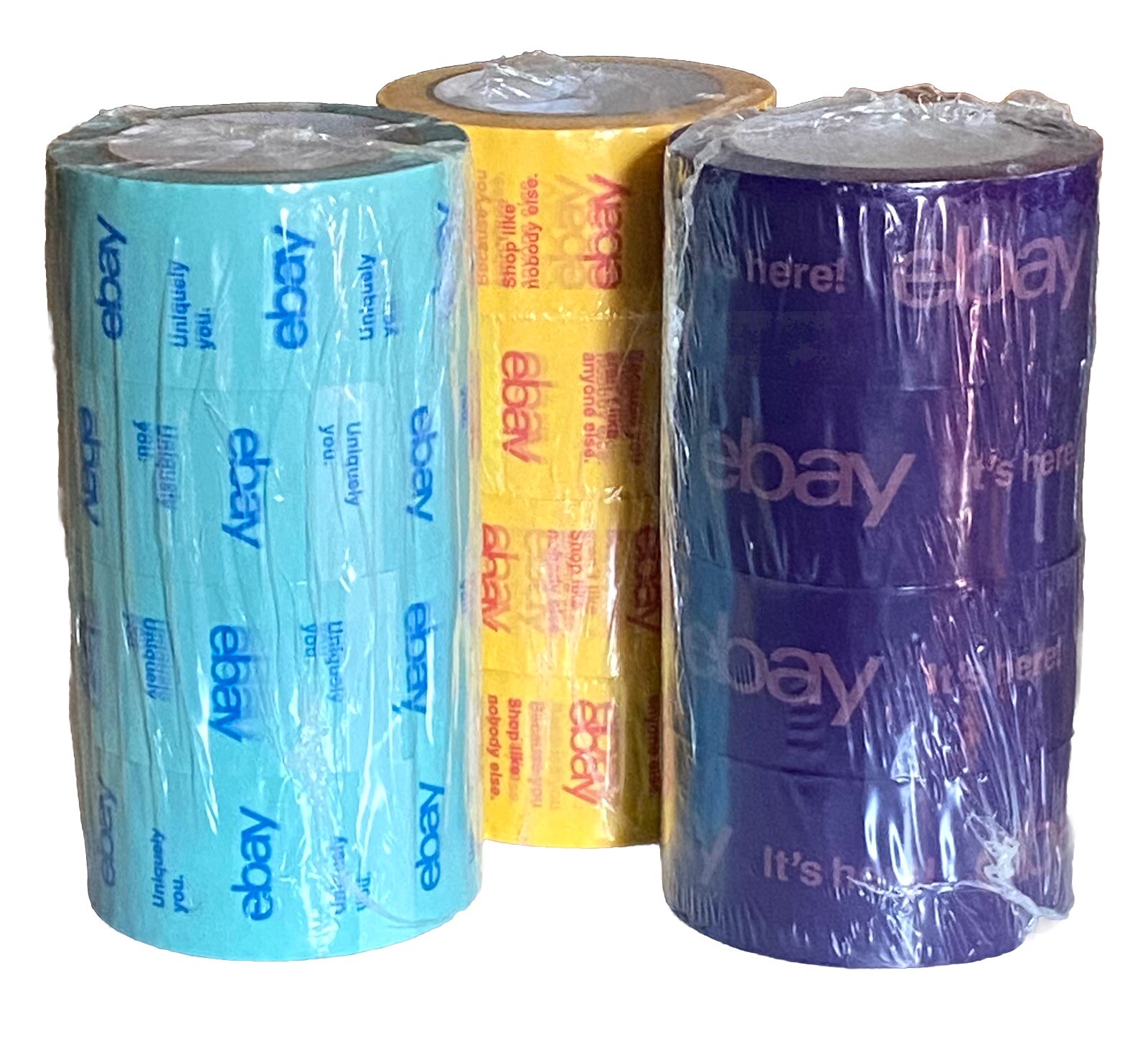 eBay Brand Tape LOT 12 Rolls 75 Yards 2×75 2” Wide 75YDS Blue Yellow Purple NEW