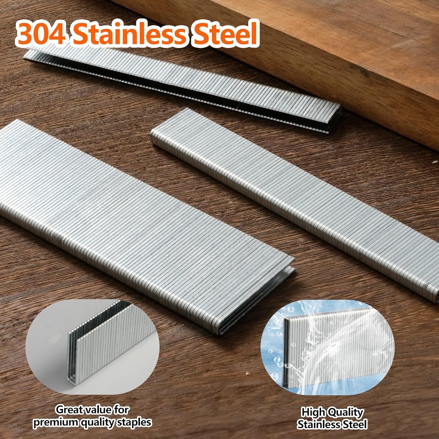 304 Stainless Steel 18GA Narrow Crown Staples, 1000 Pieces for DIY Projects