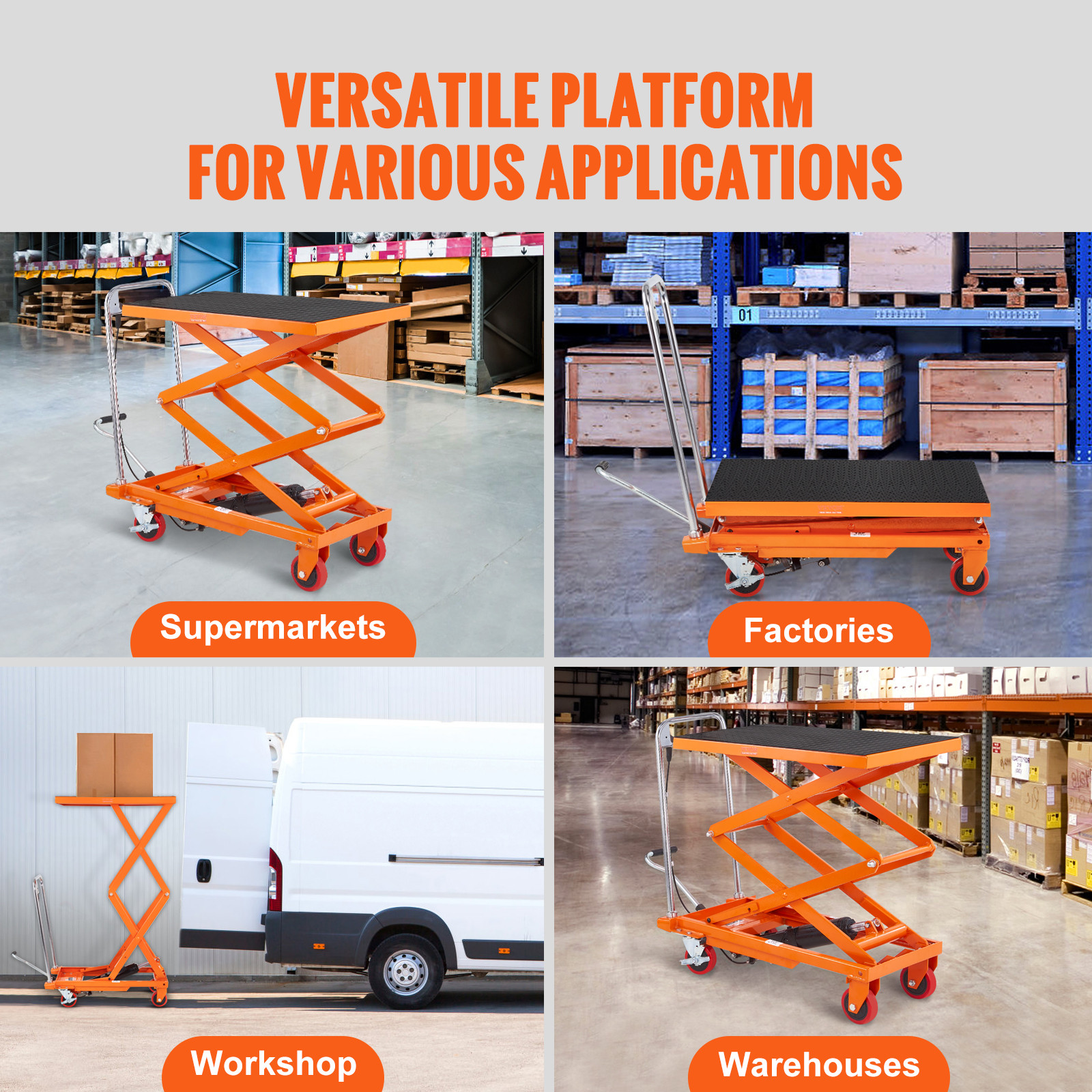 VEVOR Hydraulic Lift Table Cart 330 lbs Manual Double Scissor Lift Table 50″