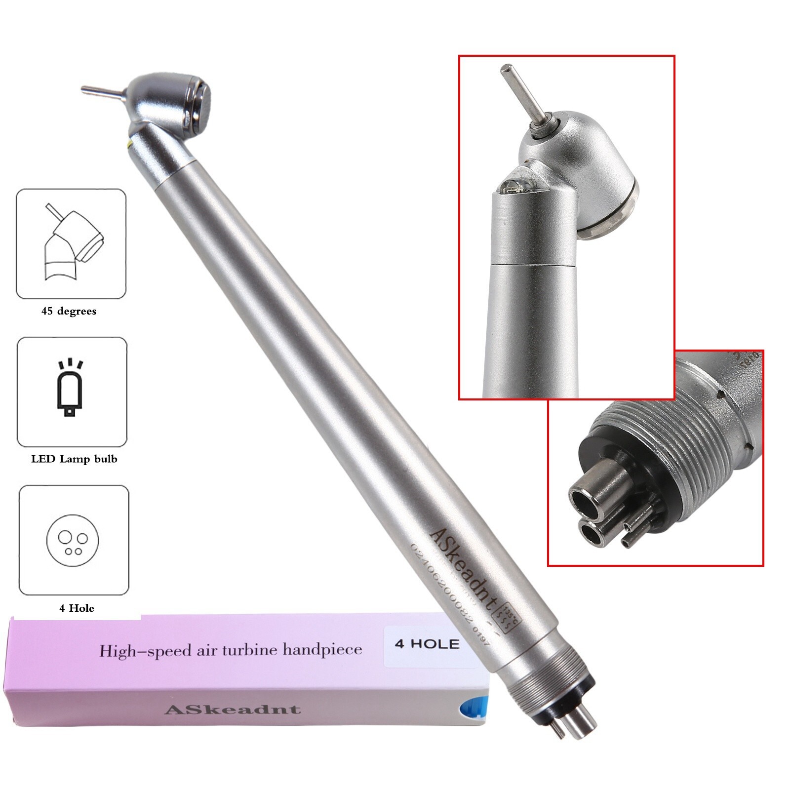 NSK Style Dental LED 45° Degree Surgical High Speed Handpiece Push Button 4 Hole