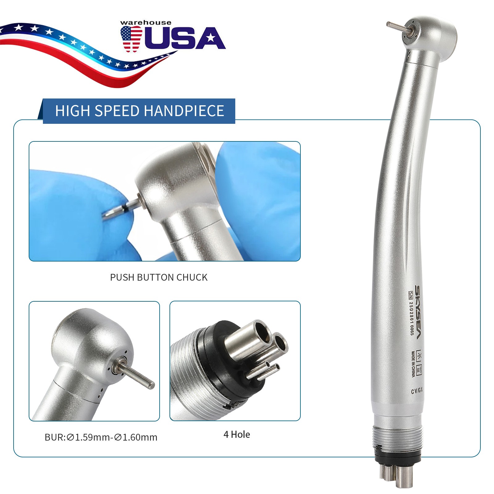 SKYSEA Dental High Fast Speed Turbine Handpiece Big Head 4 Hole Single Spray