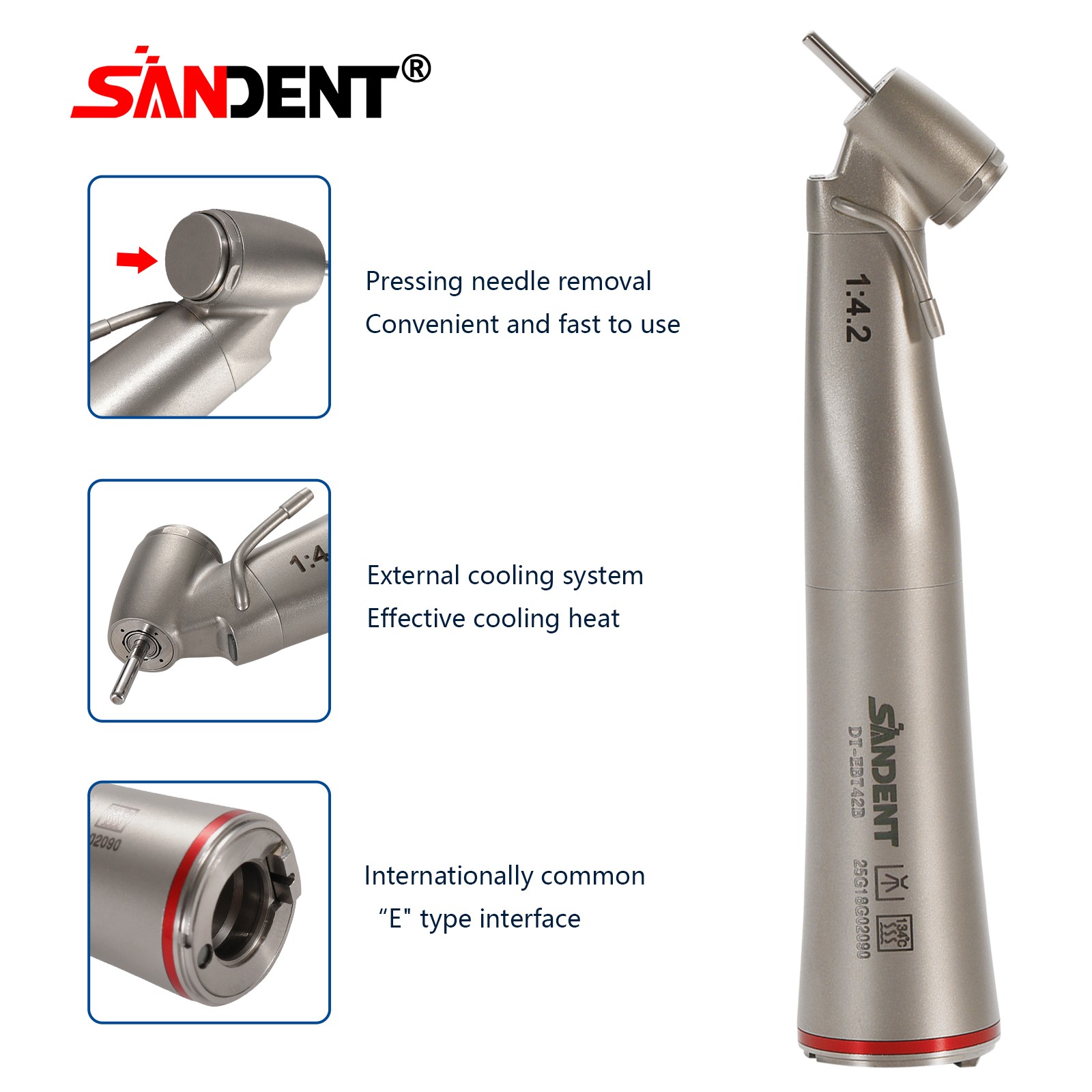 Dental Optic Fiber LED 1:4.2 Increasing Handpiece 45°Angle Head External Channel