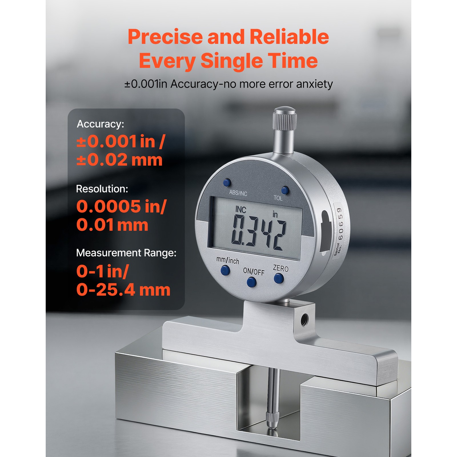Uimoso Digital Depth Gauge 0-22in Range Micrometer with 4 Interchangeable Anvils