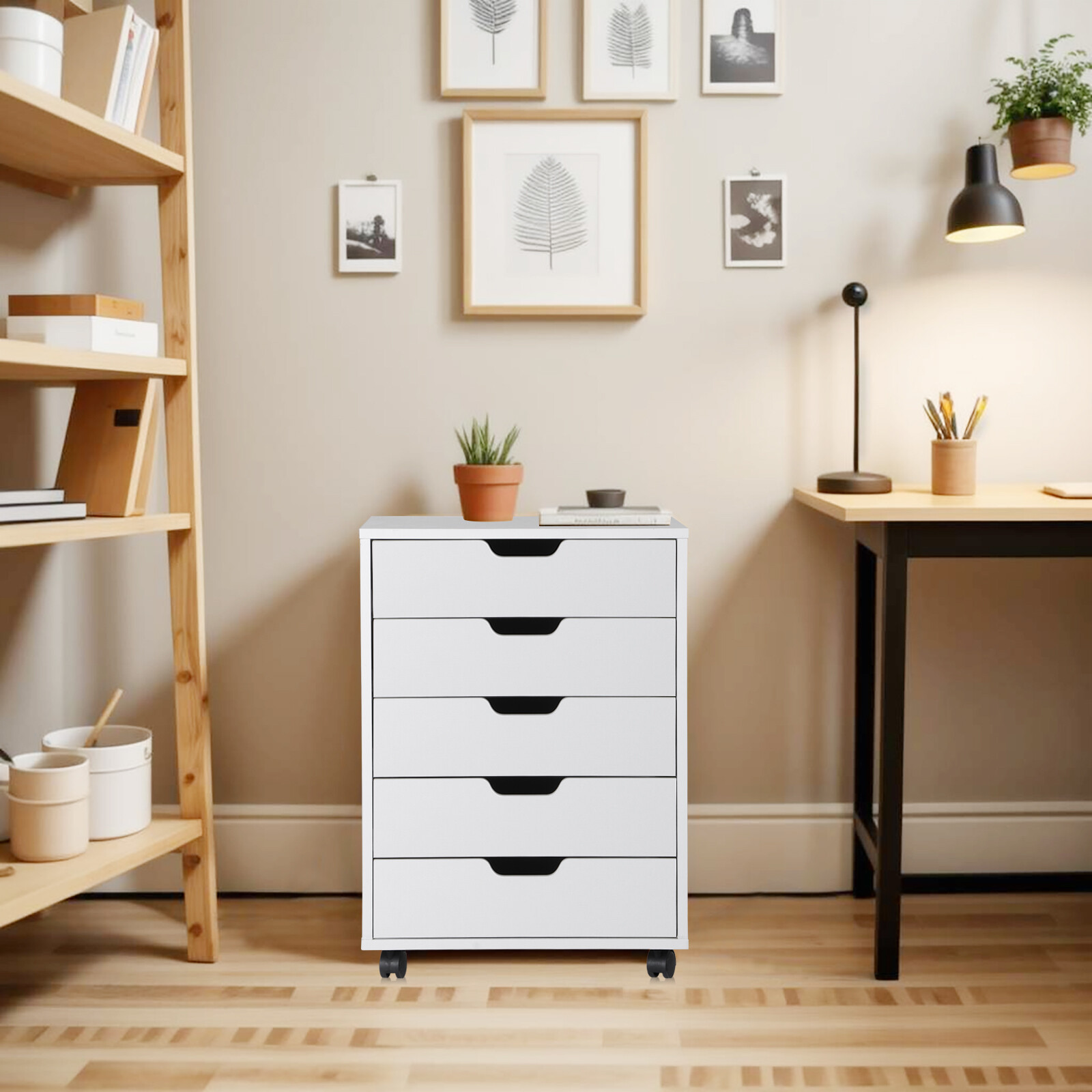 5 Drawer Dresser Rolling Clothing Storage Chest Beside Wall Mobile Store Clothes