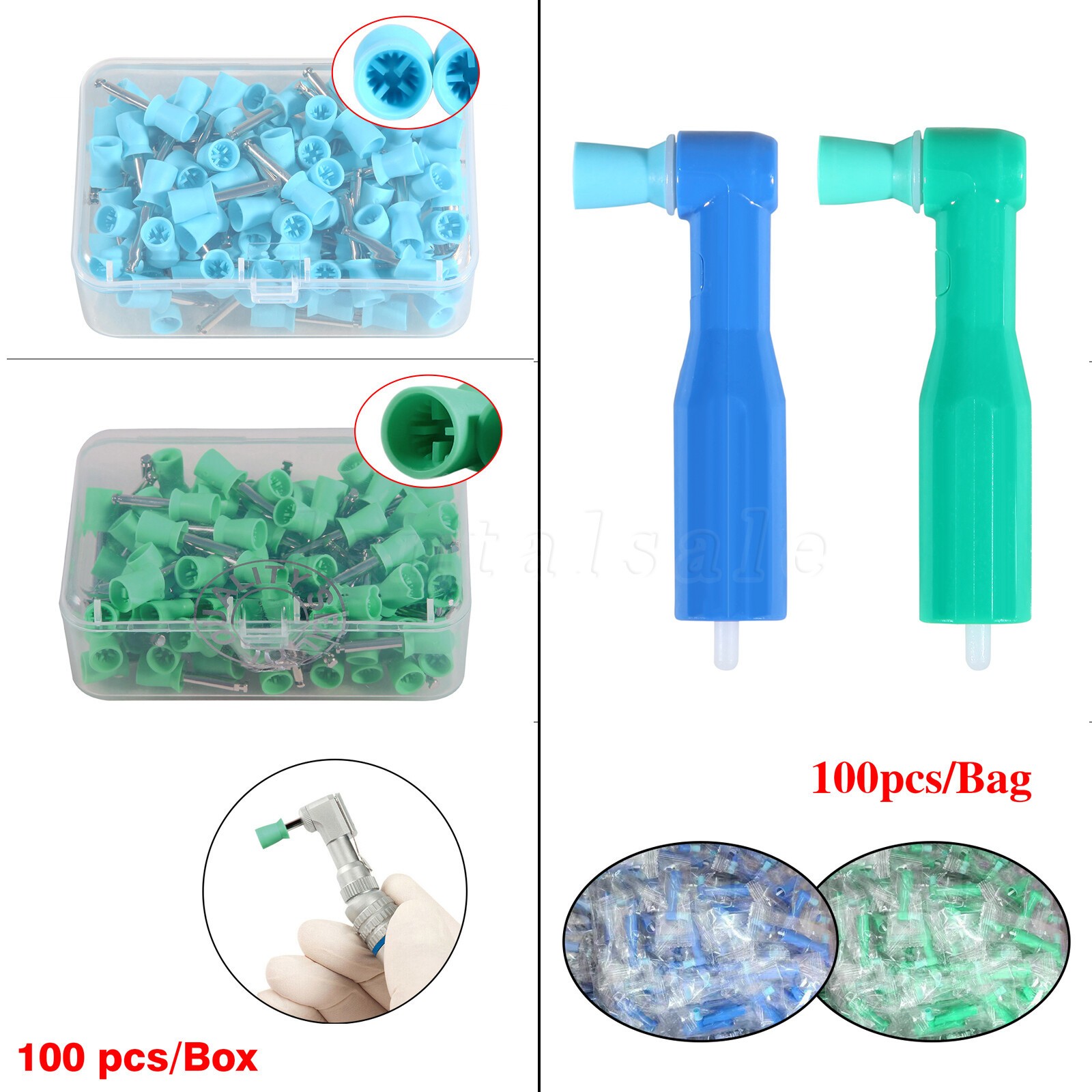 100 Dental Disposable Polishing Prophy Angles /Polishing Cups Prophy Brushes OR