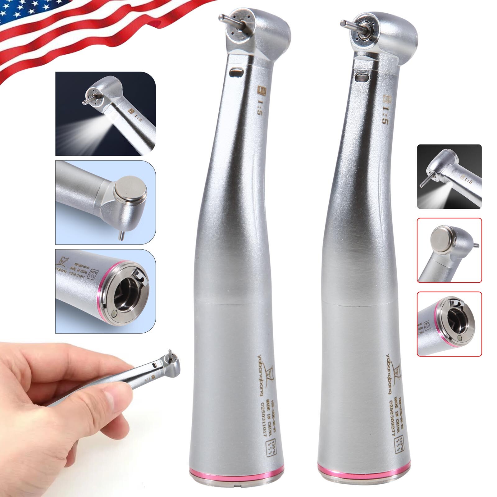 Dental 1:5 Increasing Handpiece Contra Angle LED Fit KAVO NSK Electric Motor BK