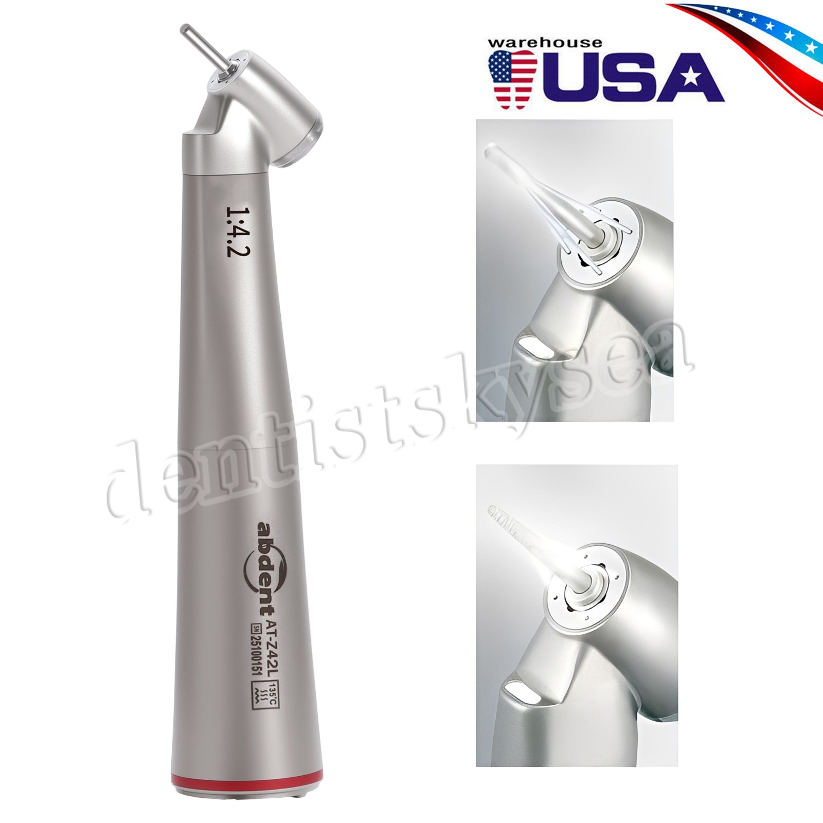 Abdent Dental 1:4.2 LED Fiber Optic Quattro Spray Contra Angle Handpiece