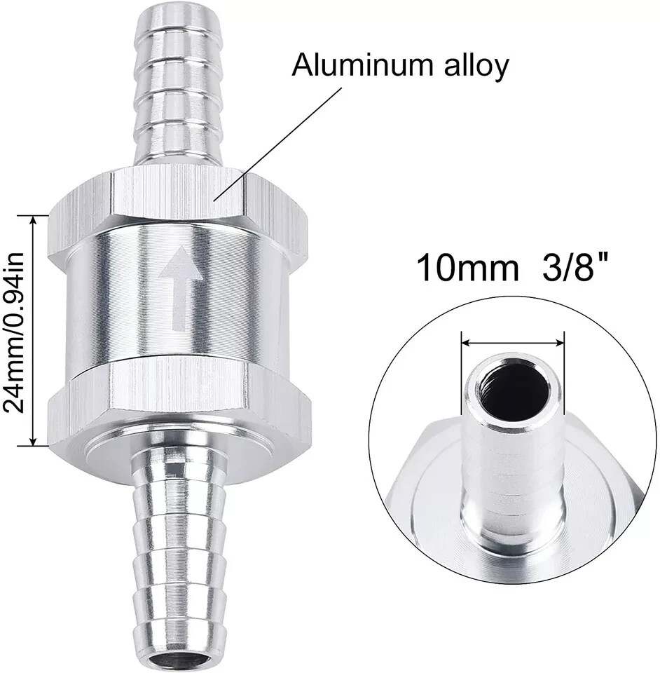 4x 10mm 3/8″ Fuel Line Non-Return One Way Air Fuel Oil Check Valve Diesel Gas