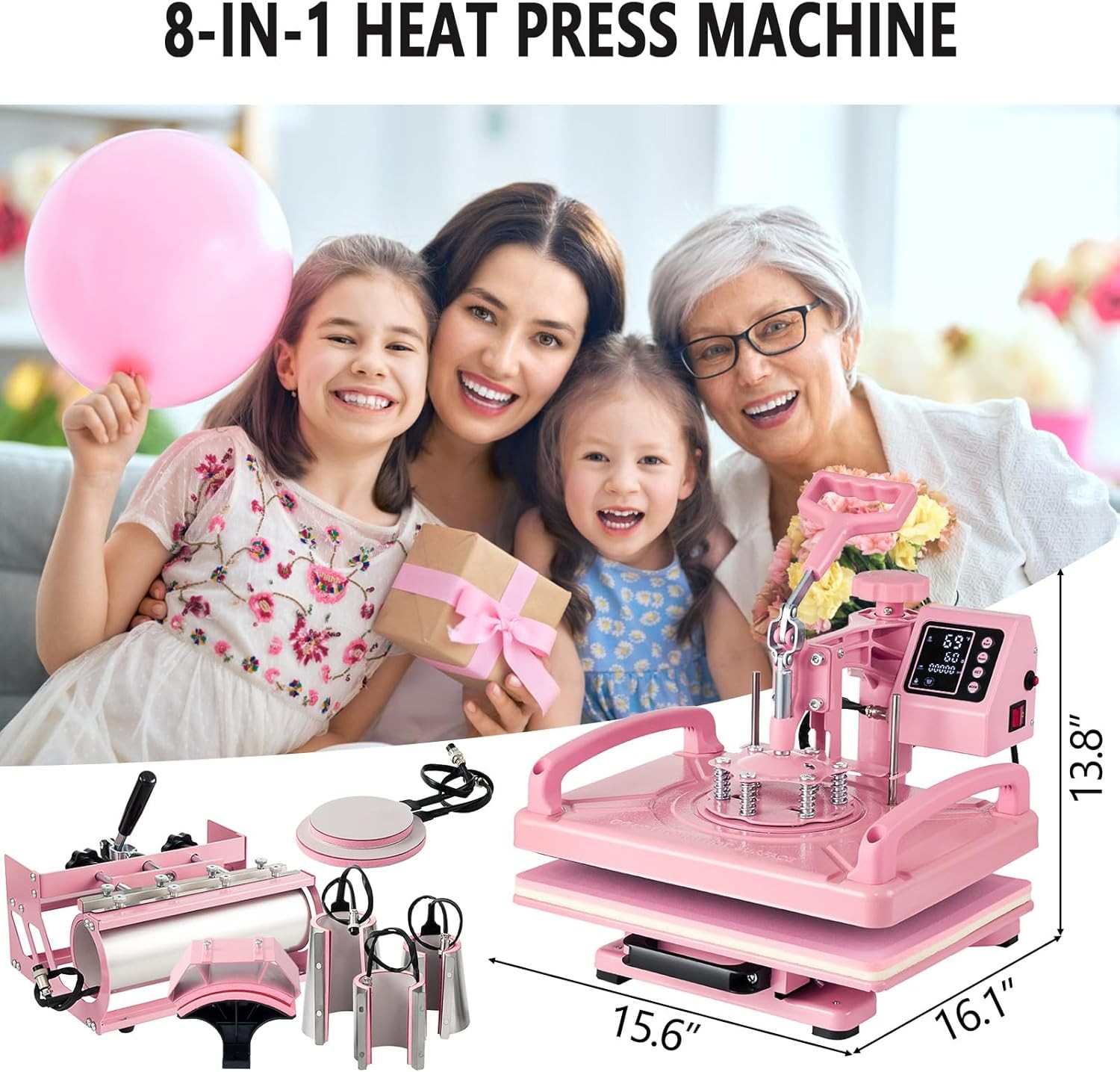 8 in 1 Heat Press Machine 12×15 in Sublimation Transfer T-shirt w/ 30OZ Tumblers