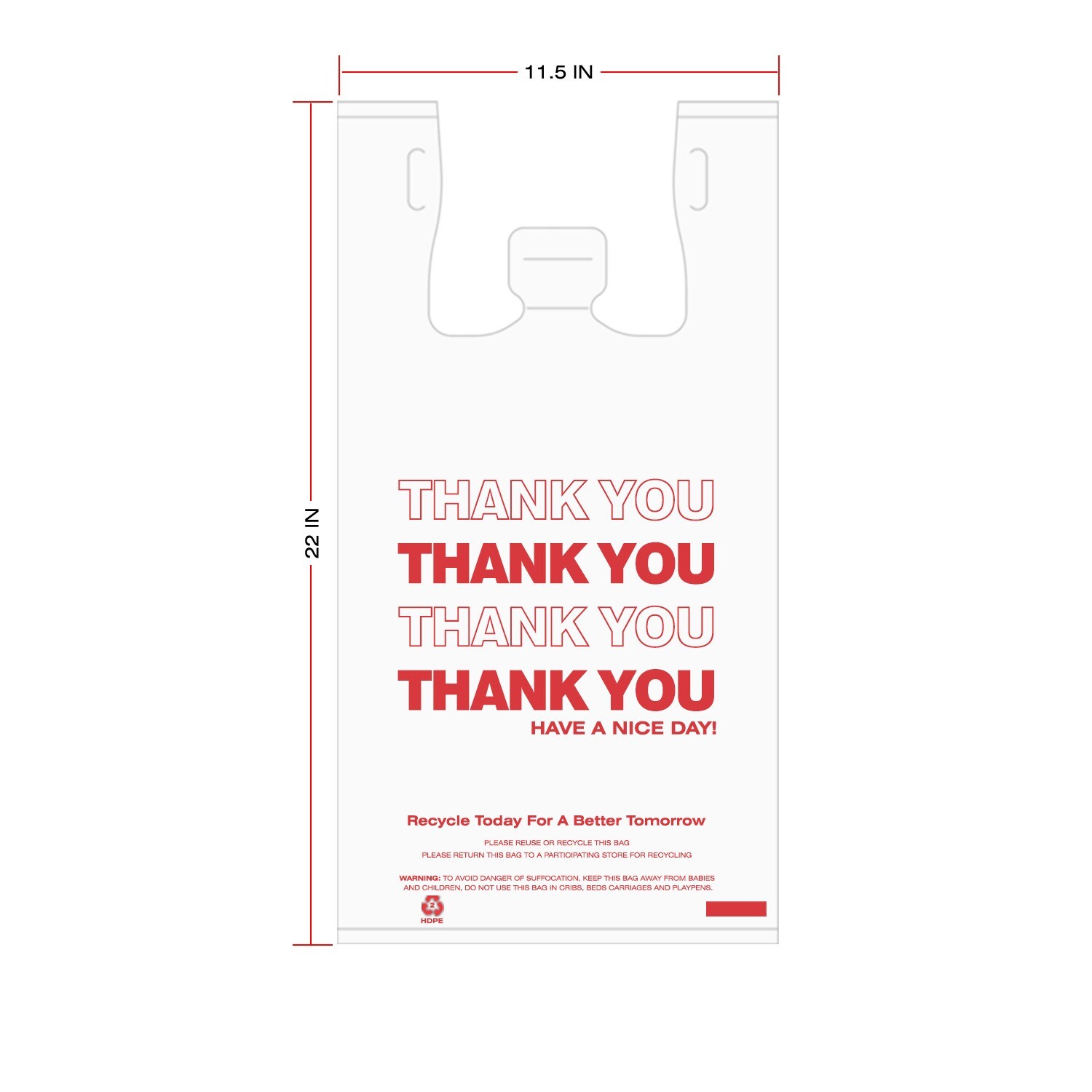 THANK YOU 12×6.5×22 T-Shirt Shopping Bags Plastic Shopping Merchandise Bag White